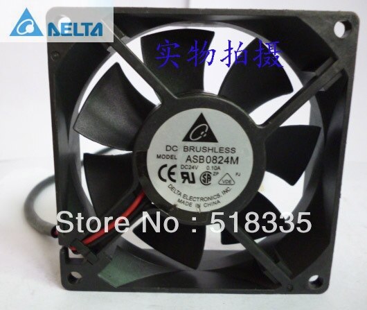 Delta ASB0824M 80x80x25mm 24V DC 0.10A 2-Wire Axial Cooling Fan