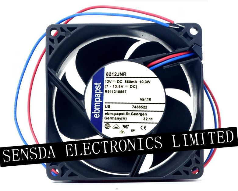 ebm-papst 8212JNR 82x82x12mm 12V DC 2-Wire Axial Cooling Fan