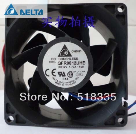 Delta QFR0812UHE-F00 80x80x38mm 12V DC 3-Wire Axial Cooling Fan