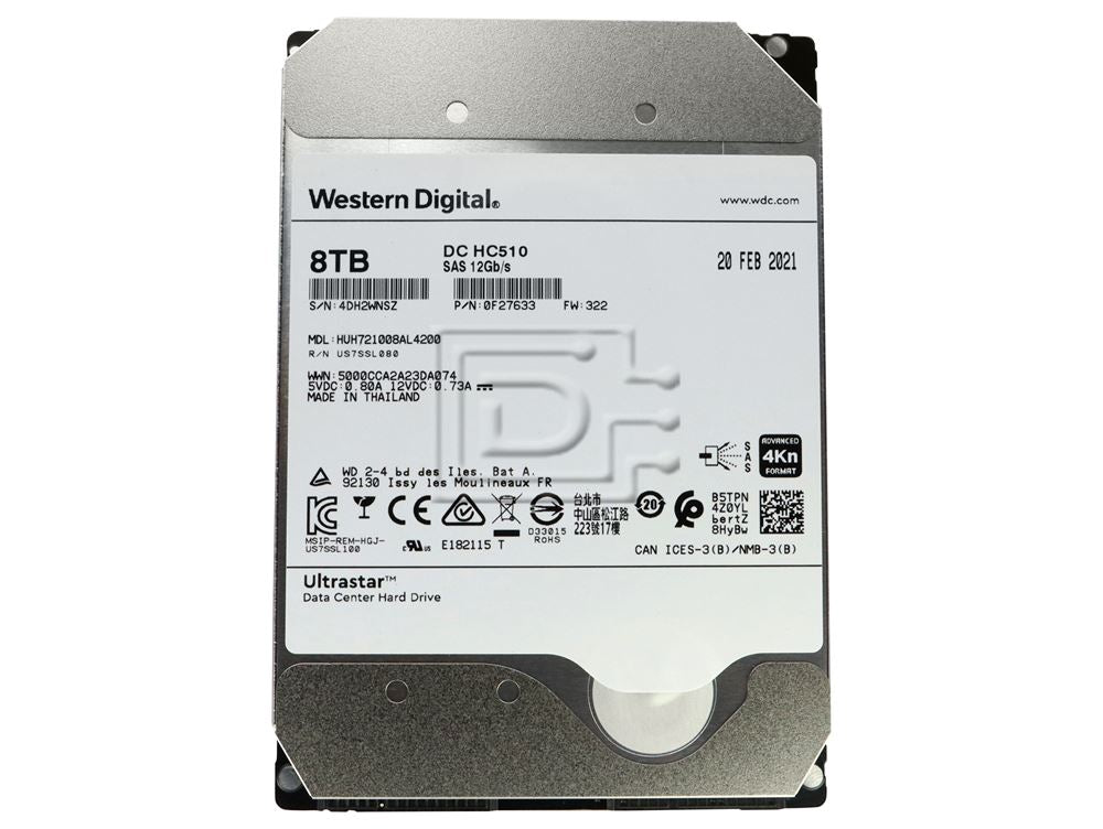 Hitachi HE10 HC510 8TB SAS 7.2K 12Gbps 4Kn HUH721008AL4200-0F27633-0F27406
