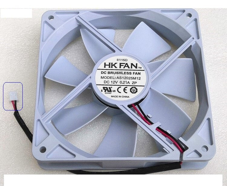AS12025M12 12025 120x120x25mm 12V DC 0.21A 2-Wire Axial Cooling Fan