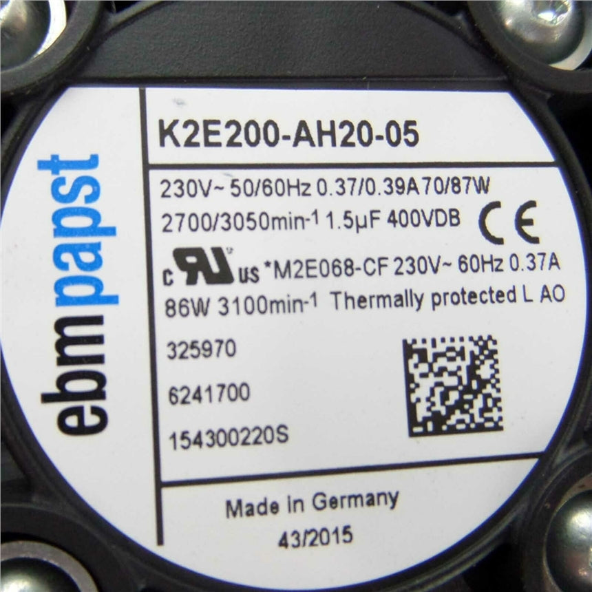 ebmpapst K2E200-AH20-05 SK3243.100 230V 50/60Hz 0.37A/0.39A 70/87W 2700/3050min 1.5uf 400VDB M2E068-CF SK3243.100 Cabinet Fan
