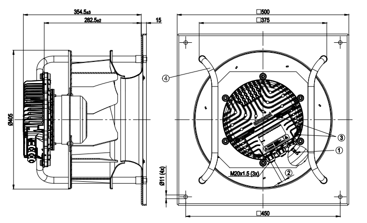 K3G355-AY43-22 ebmpapst Centrifugal fan 1.4KW 6.0A 2450rpm