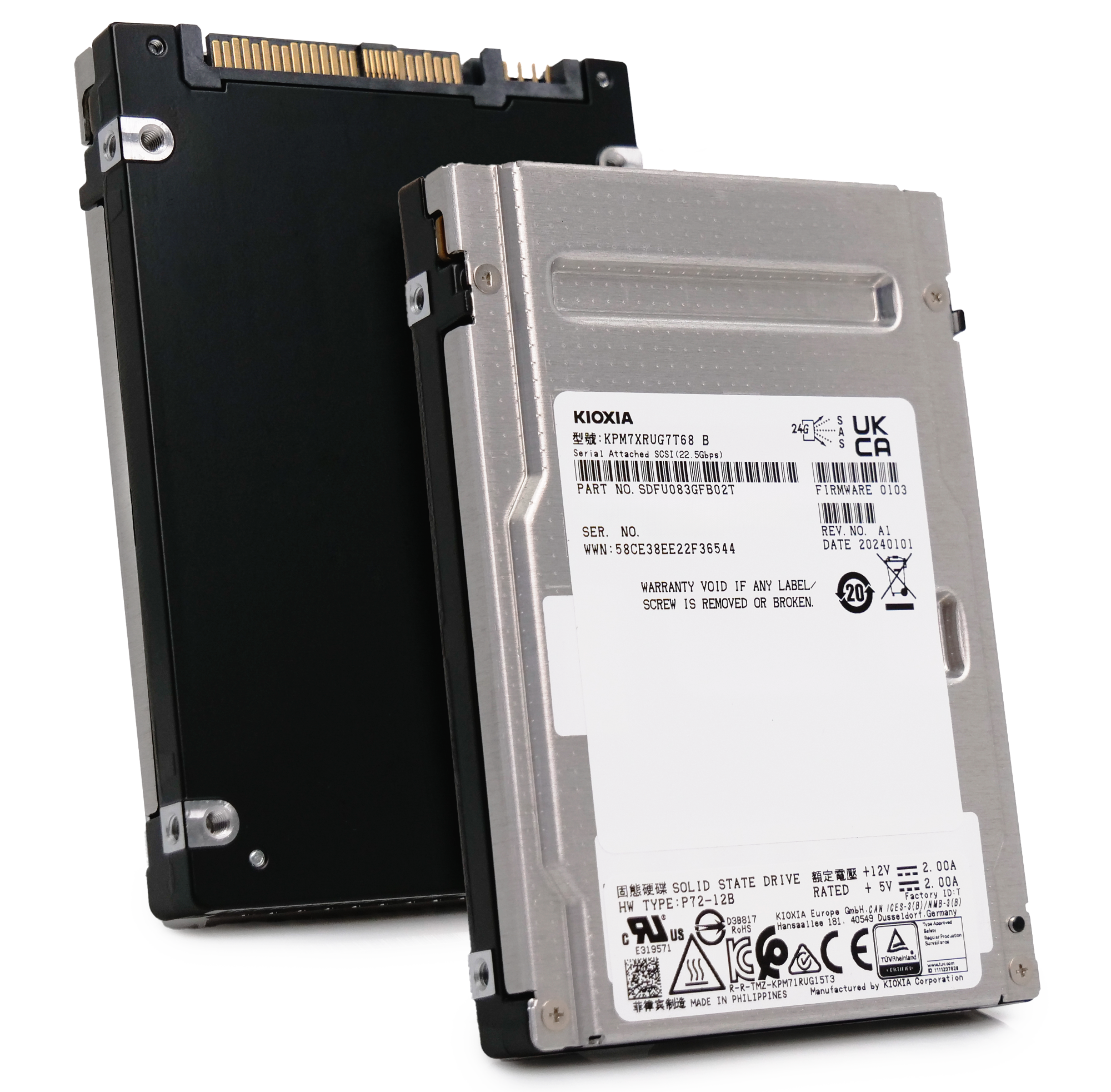 Kioxia PM7-R KPM7XRUG7T68 7.68TB 1 DWPD SAS-4 25Gb/s Read Intensive TLC 2.5in Recertified Solid State Drive