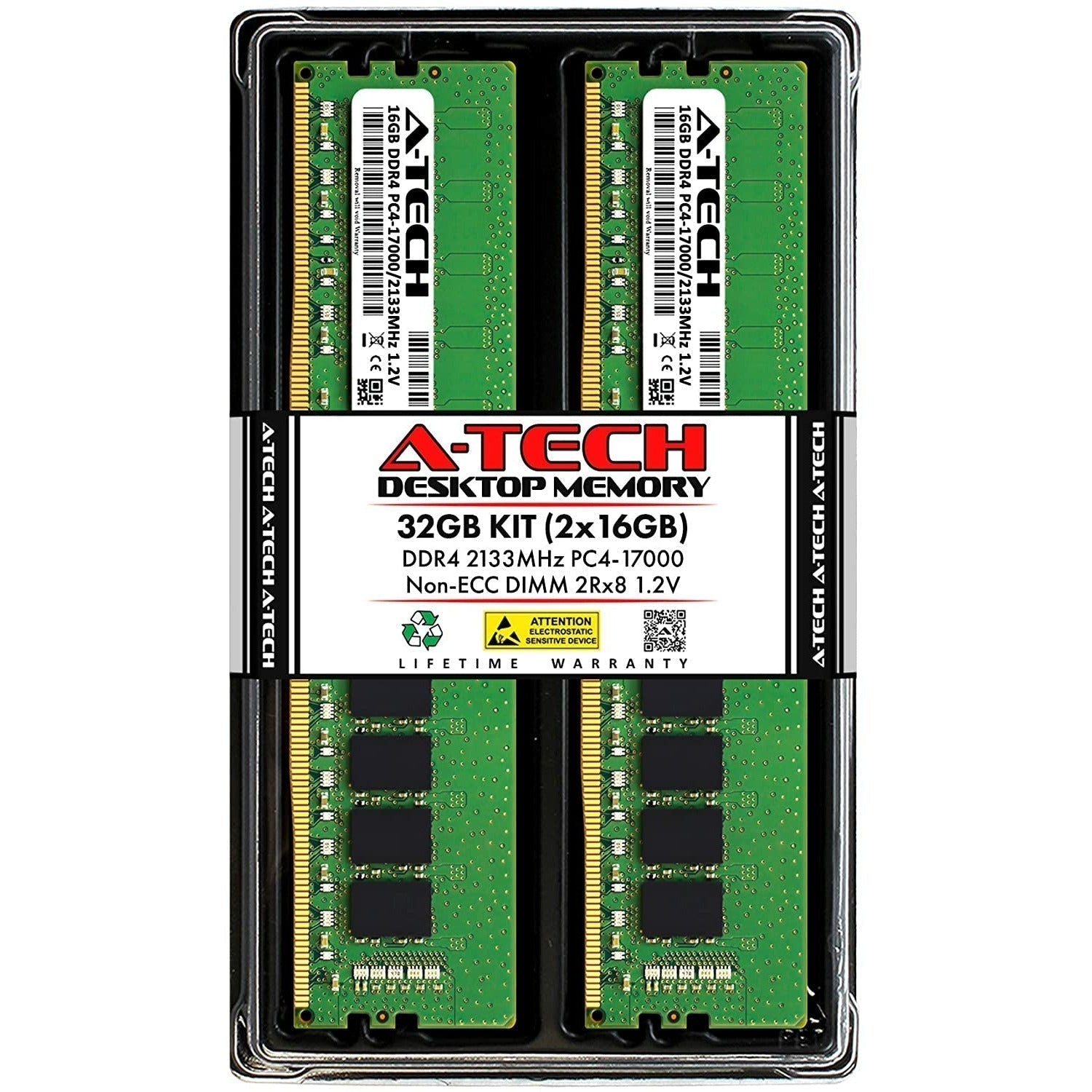 Memoria RAM 32GB (2x16GB) DDR4 2133MHz DIMM PC4-17000 (PC4-2133P) CL15 2Rx8 1.2V Non-ECC UDIMM 288 Pin - Desktop PC Computer Memory Upgrade Kit - MFerraz Tecnologia