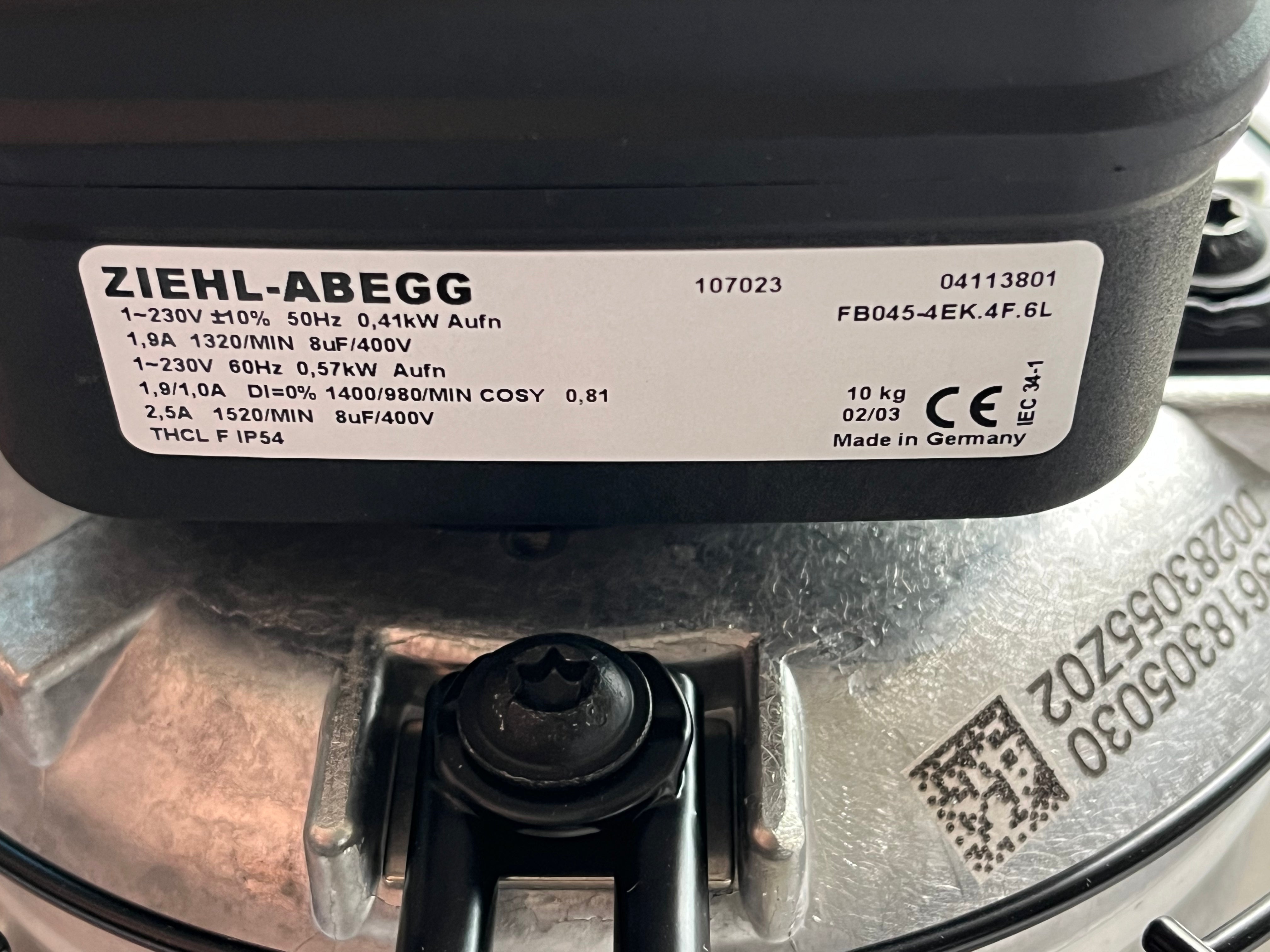 FB045-4EK.4F.6L  ZIEHL-ABEGG Axial Fan 230V 0.41kW 1.9A 1320rpm