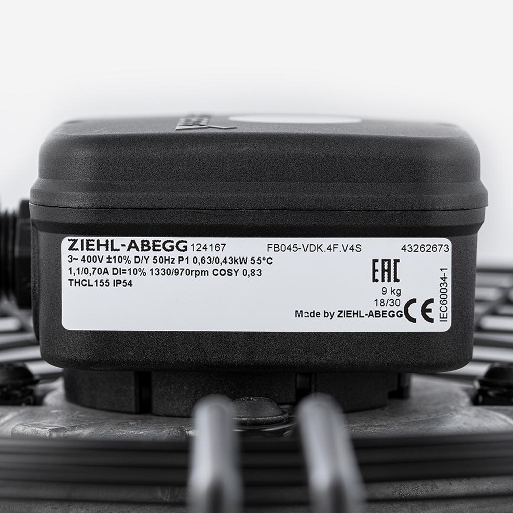 FB045-VDK.4F.V4S  ZIEHL-ABEGG Axial Fan 400V 0.43/0.33kW 0.79/0.53A 1370/1030rpm
