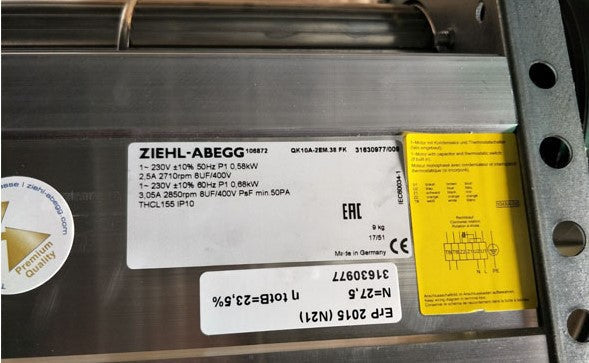 QK10A-2EM.38.FK ZIEHL-ABEGG Crossflow fan 0.58/0.68 kW 2.5/3.05 A 2710/2850 rpm