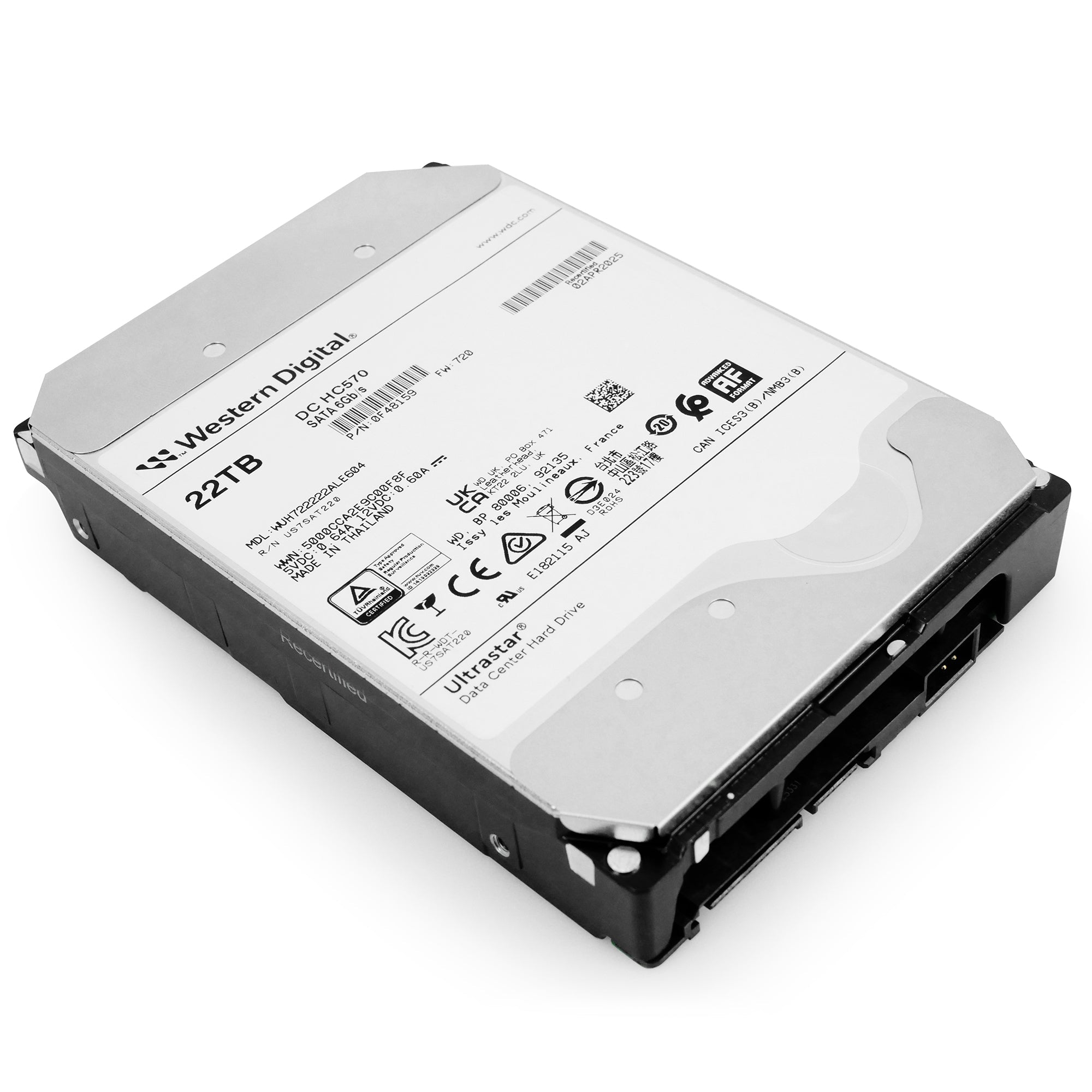 Western Digital Ultrastar DC HC570 WUH722222ALE604 0F48159 22TB 7.2K RPM SATA 6Gb/s 512e 3.5in Refurbished HDD