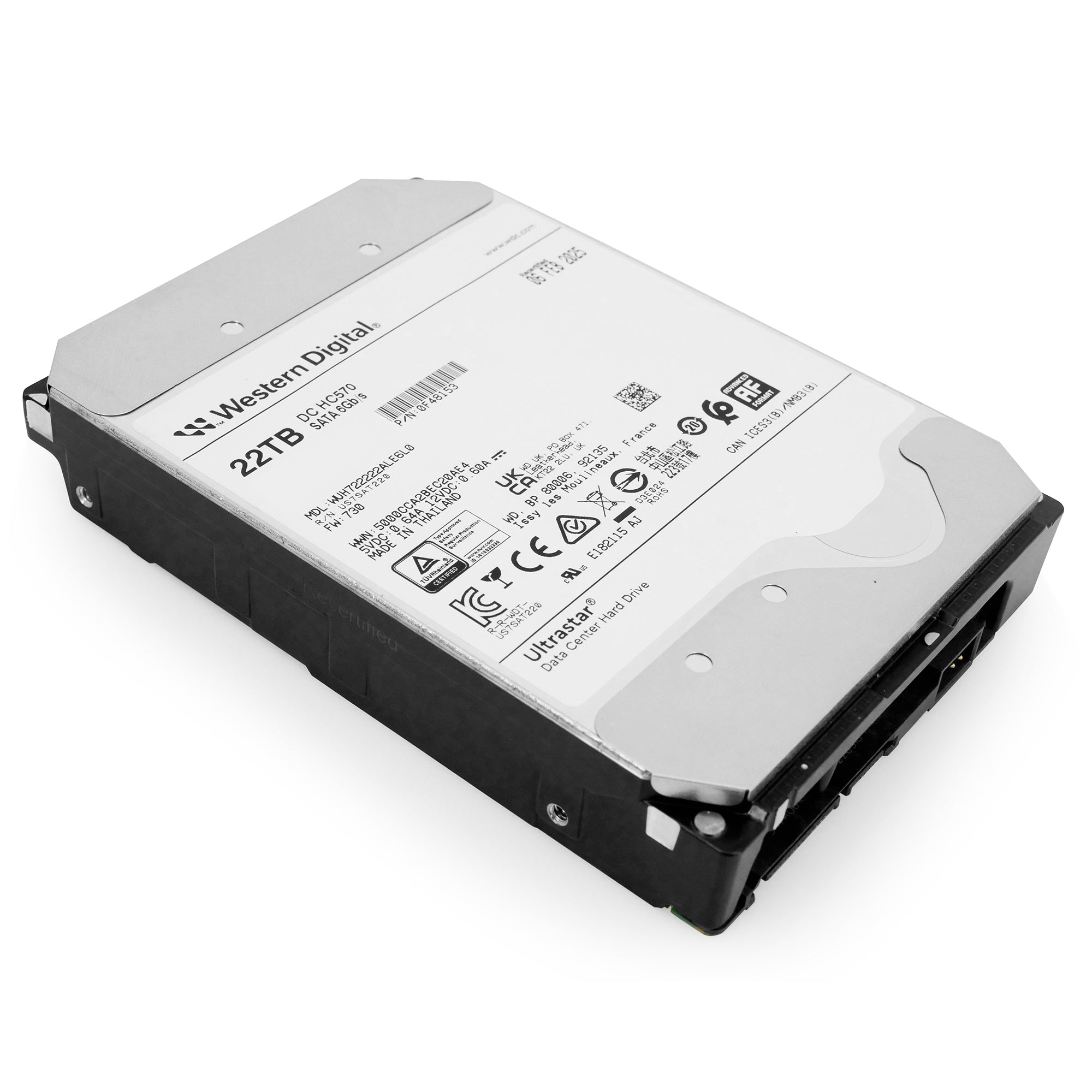 Western Digital Ultrastar DC HC HC570 WUH722222ALE6L0 0F48153 22TB 7.2K RPM SATA 6Gb/s 512e 3.5in Recertified Hard Drive