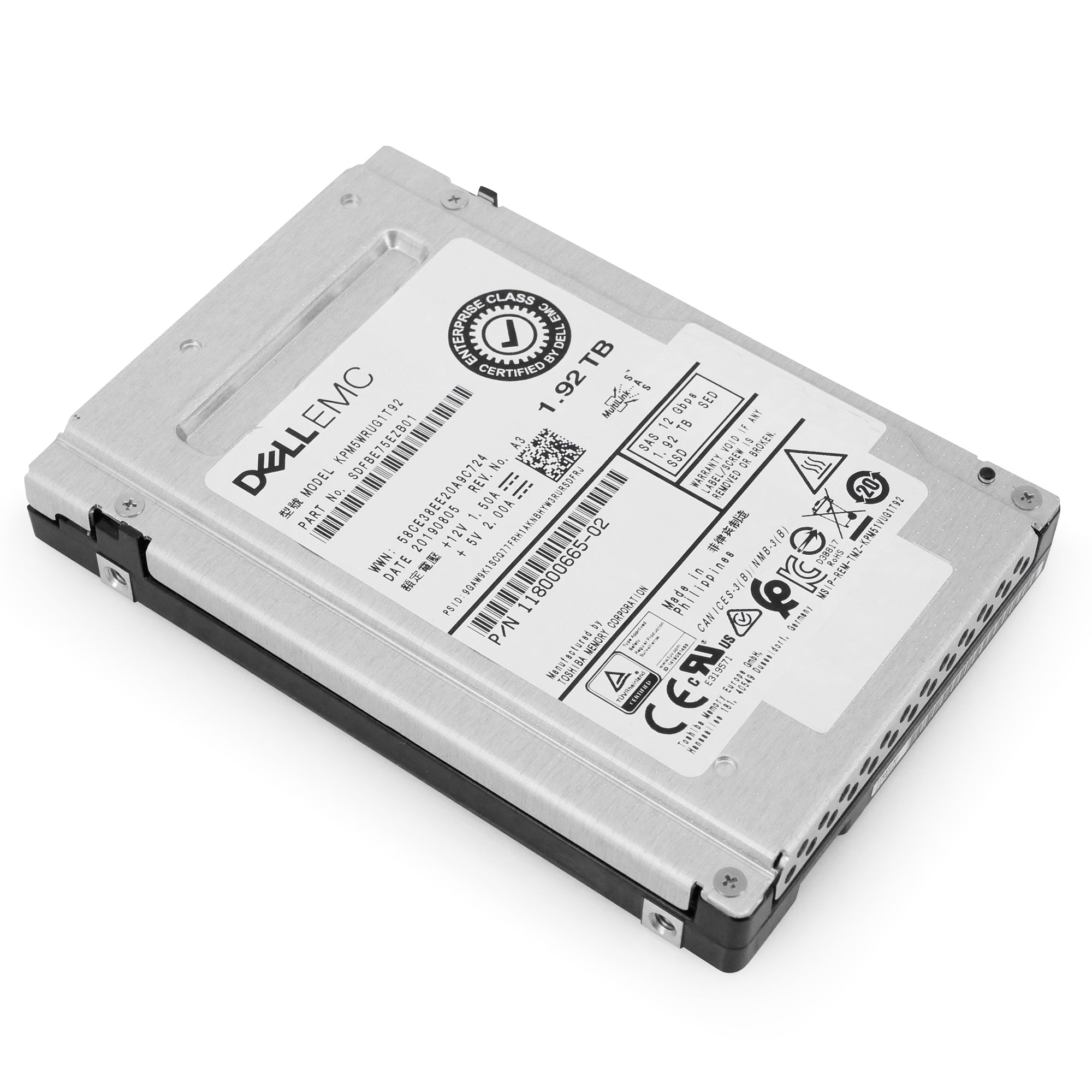 Dell/Kioxia PM5-R KPM5WRUG1T92 1.92TB 1 DWPD SAS 12Gb/s 3D TLC 2.5in Solid State Drive