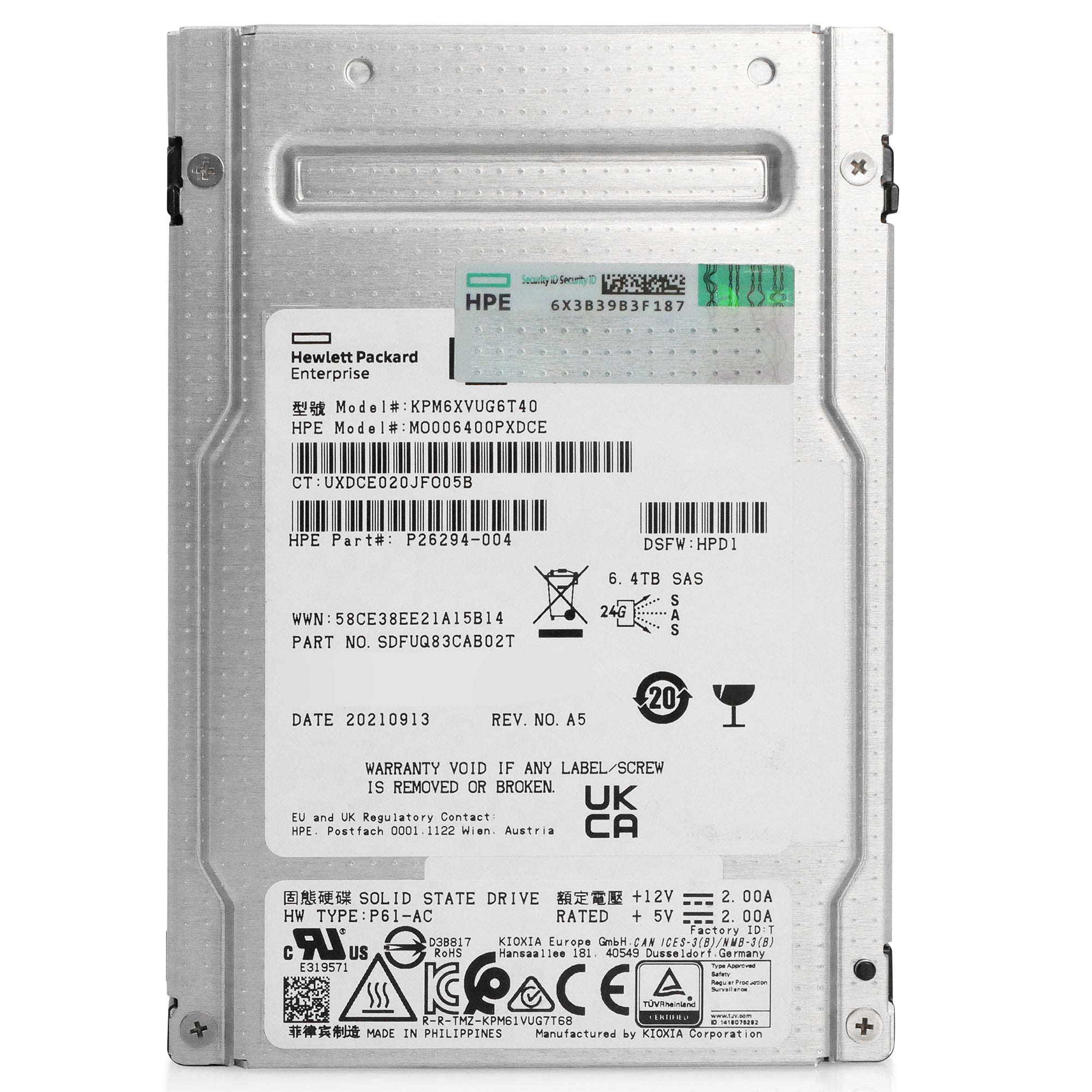 HP/Kioxia PM6-V KPM6XVUG6T40 6.4TB 3 DWPD SAS-4 24Gb/s 3D TLC 2.5in Refurbished SSD