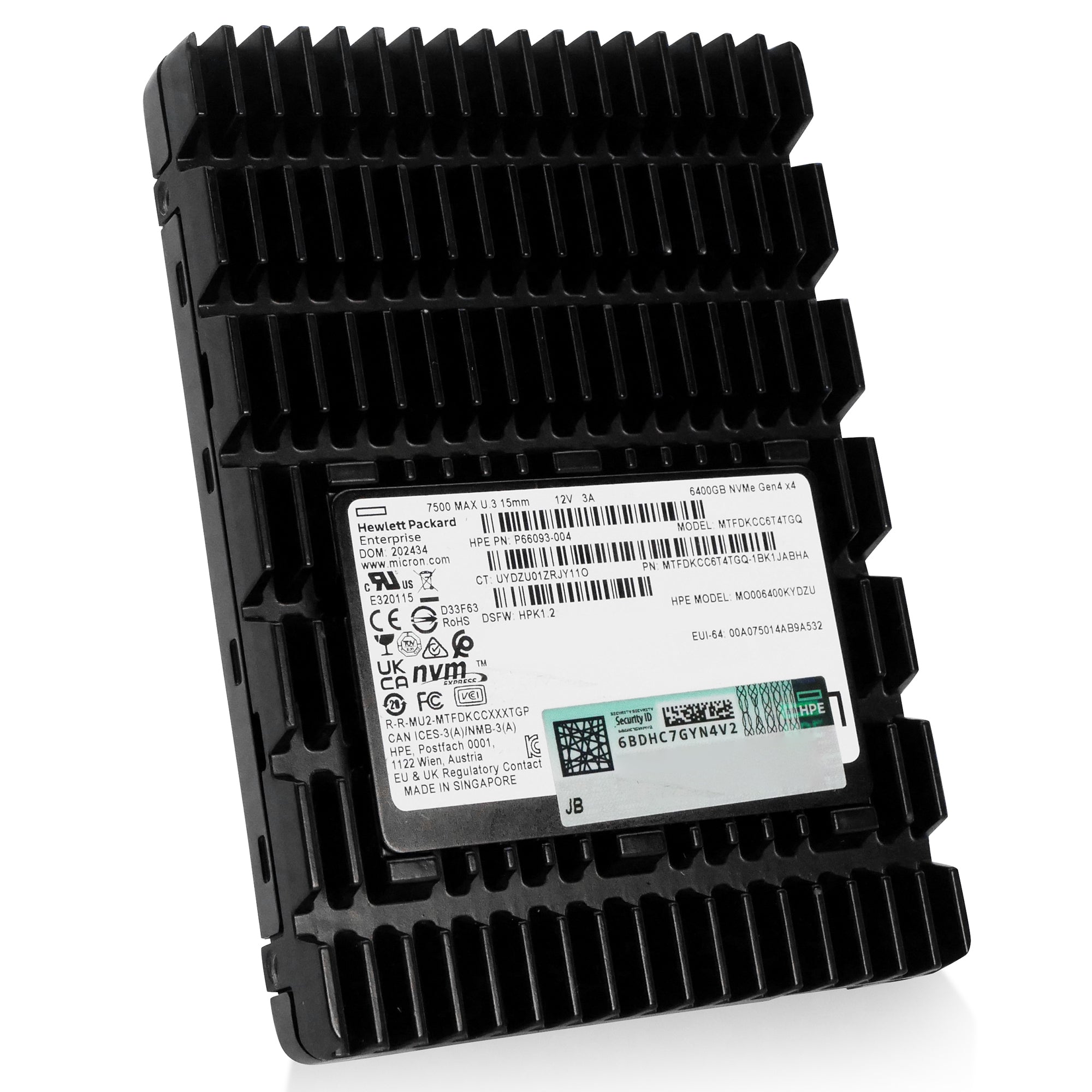 HP/Micron 7500 MAX MTFDKCC6T4TGQ 6.4TB PCIe Gen 4.0 x4 8GB/s 3D TLC U.3 NVMe 2.5in Refurbished SSD
