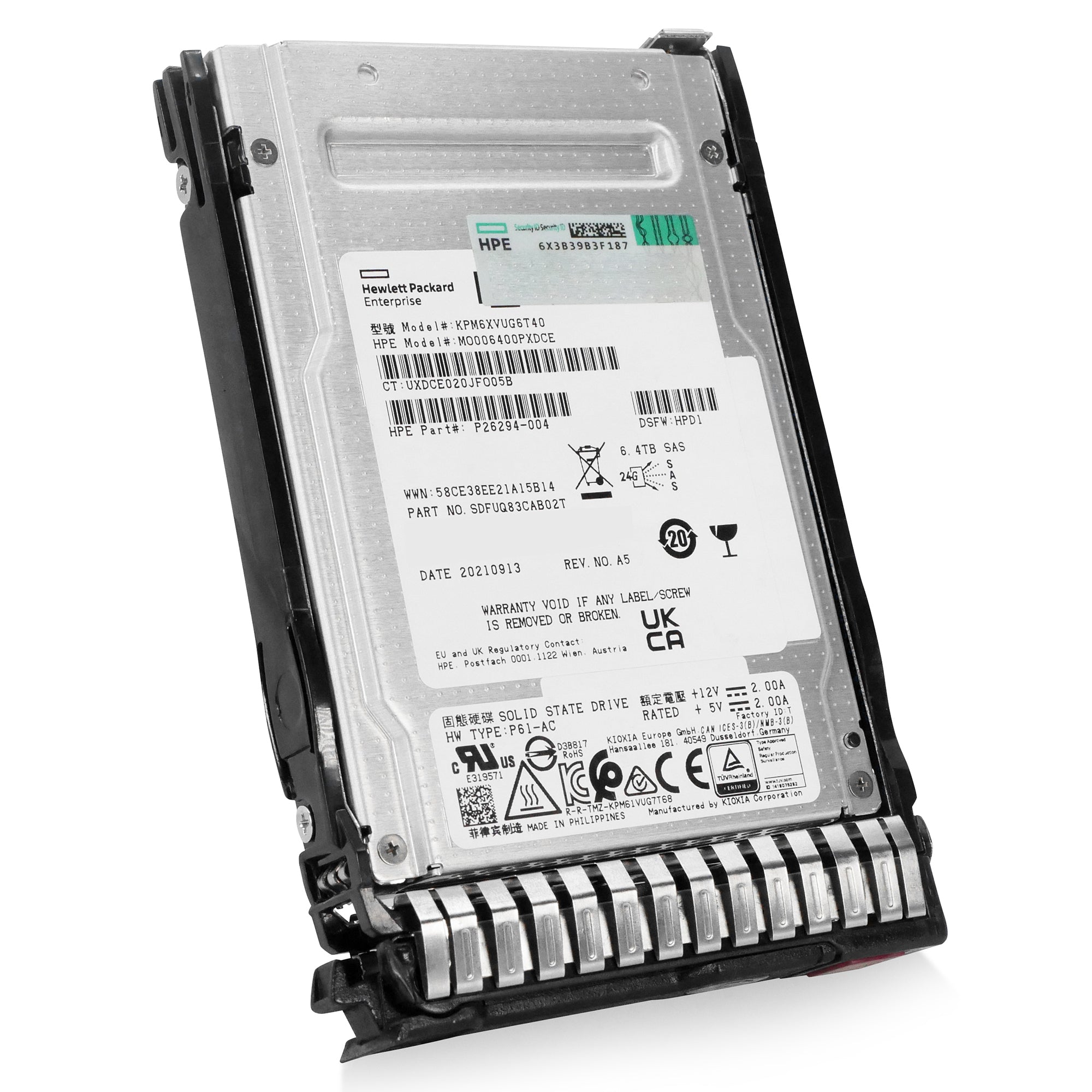 HP Generation 8 MO006400PXDCE P26294-004 6.4TB 3 DWPD SAS-4 24Gb/s 3D TLC 2.5in Refurbished SSD