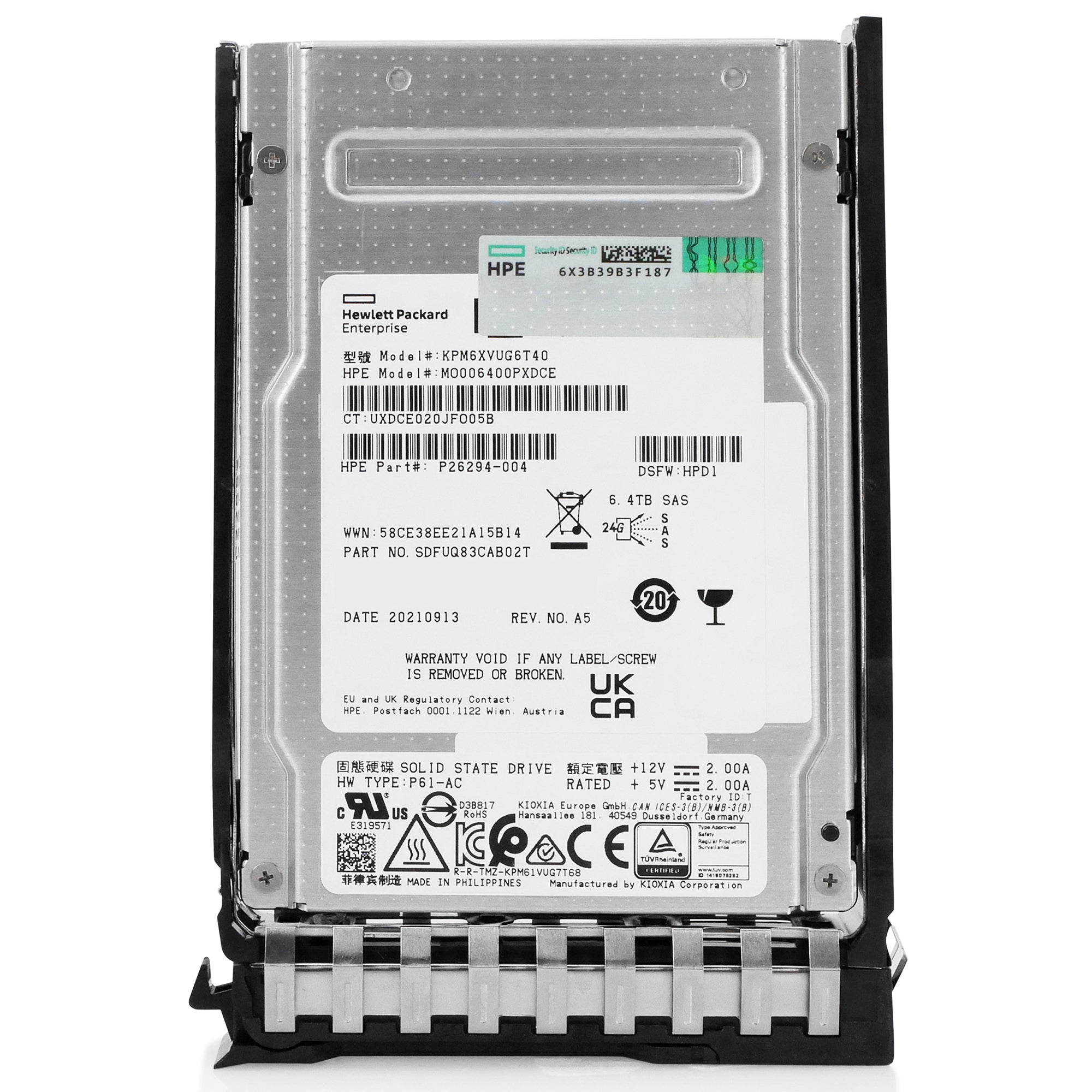 HP Generation 11 MO006400PXDCE P26294-004 6.4TB 3 DWPD SAS-4 24Gb/s 3D TLC 2.5in Recertified Solid State Drive