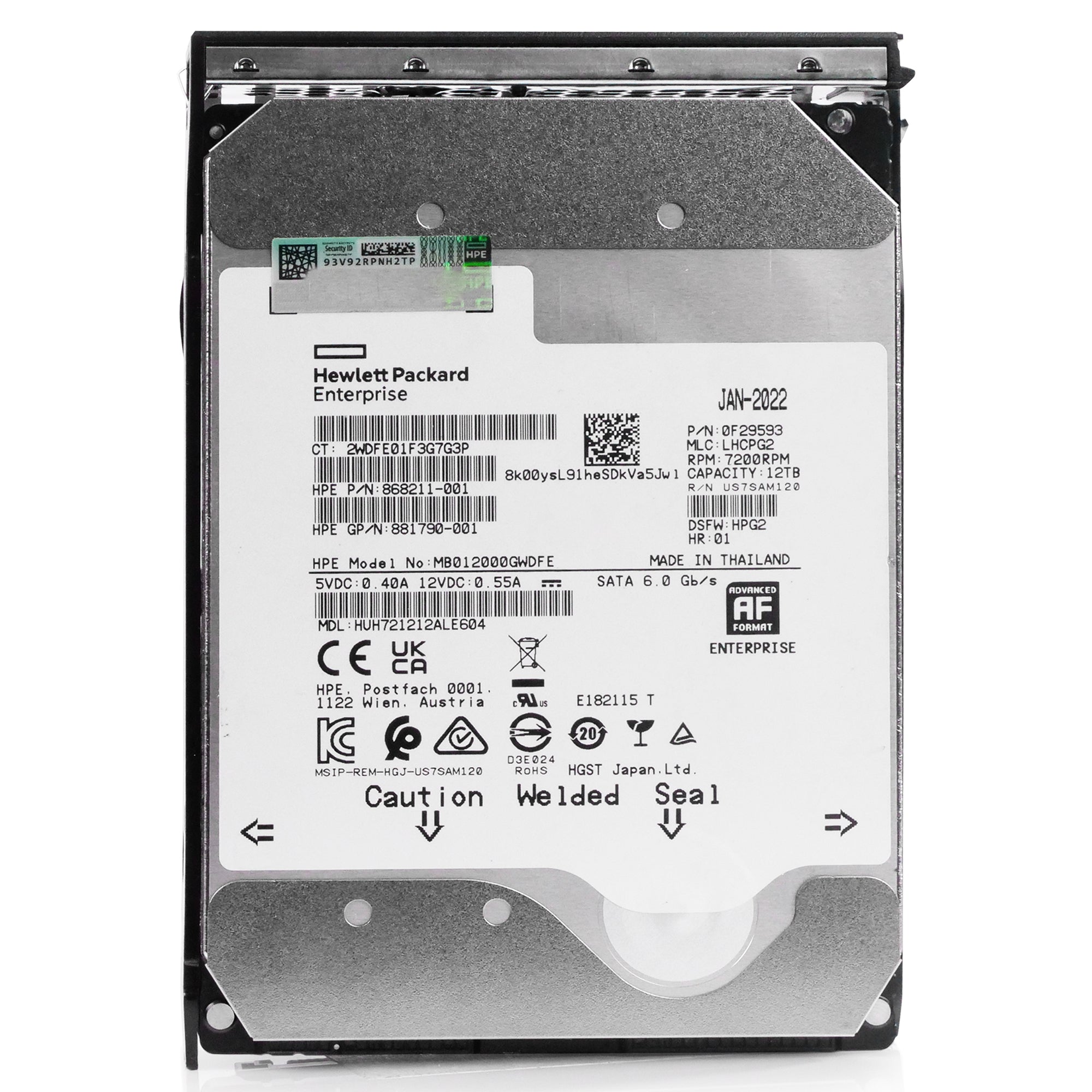 HP Generation 11 MB012000GWDFE 868211-001 12TB 7.2K RPM SATA 6Gb/s 512e 3.5in Refurbished HDD