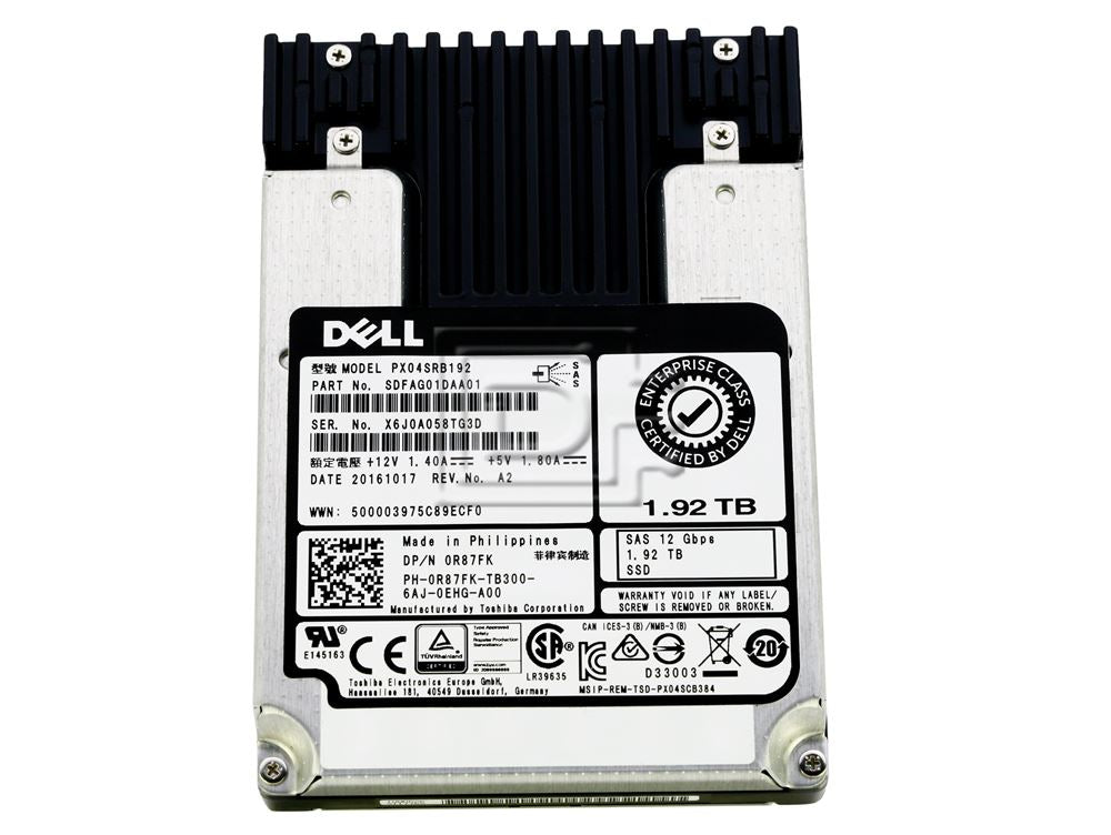 Dell R87FK-Toshiba PX04SRB192 1.92TB 12Gbps 2.5in SFF eMLC SAS SSD