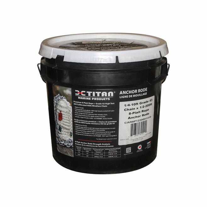 Titan Chain CAR8P12200H1450 Eight Strand Anchor Rode, 1/2" x 200' Line, 1/4" x 50' Chain