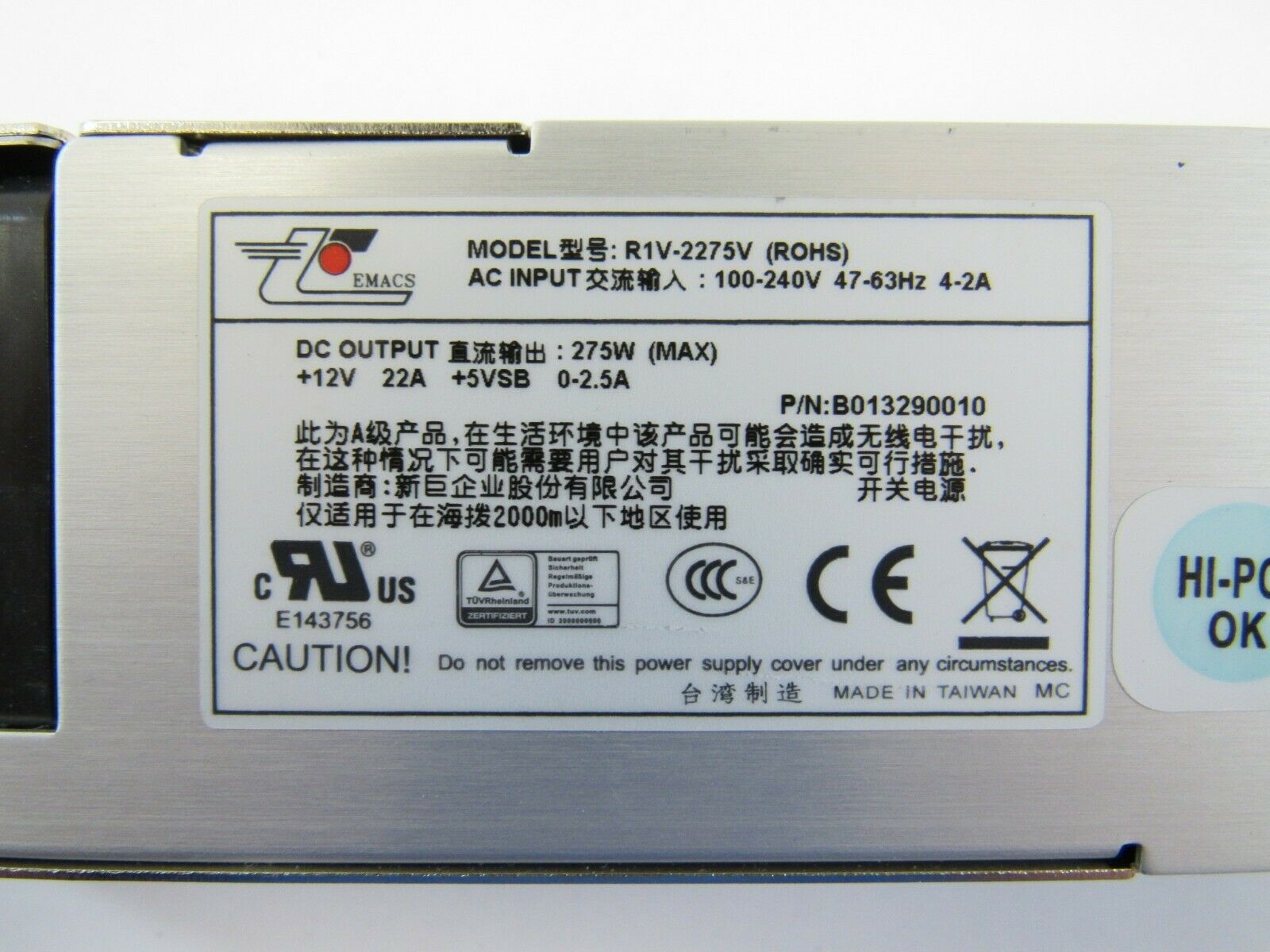 Zippy Emacs R1V-2275V 275W 1u Server Power Supply