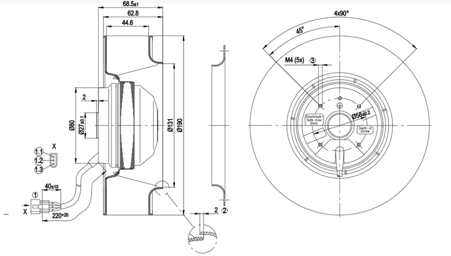 R2E190-AE77-B8 ebm papst  Fan AC 230V 0.25A 58W