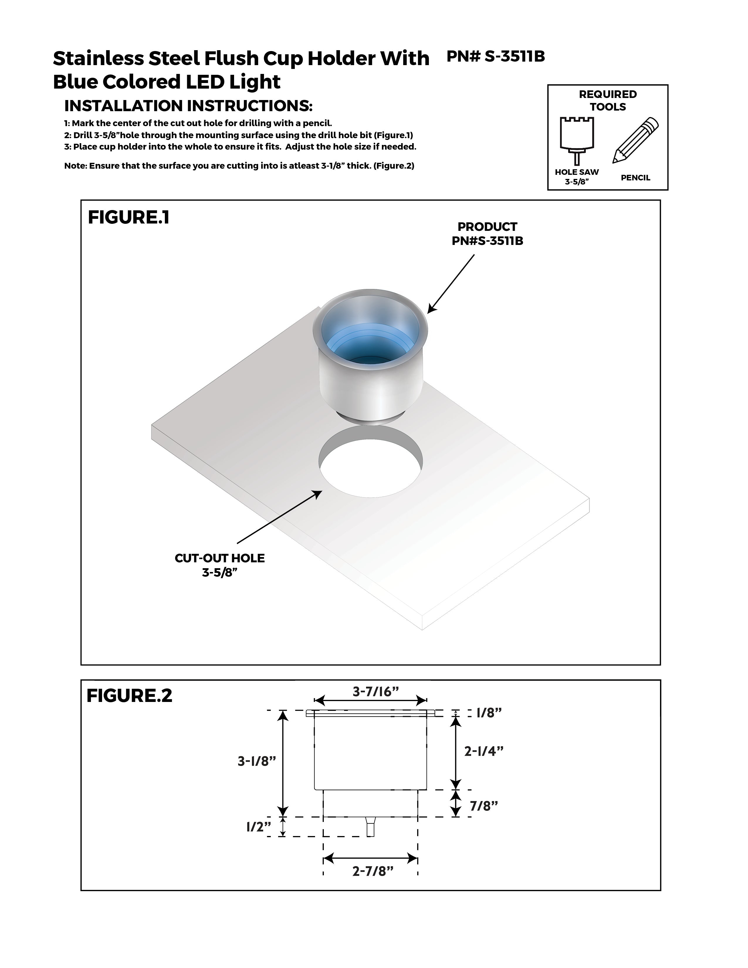 Whitecap S-3511B Stainless Steel Flush Cup Holder With Blue Led Light