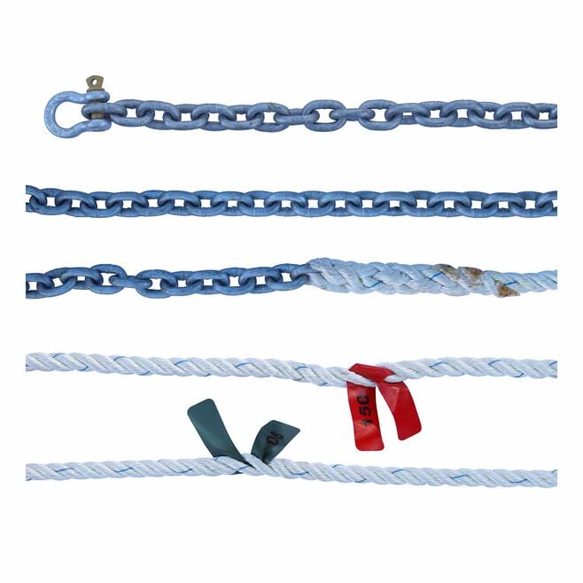 Titan Chain CAR3S12150H1450 Three Strand Anchor Rode, 1/2" x 150' Line, 1/4" x 50' Chain