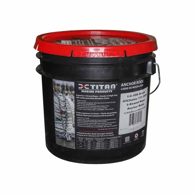 Titan Chain CAR3S91250H5150 Three Strand Anchor Rode, 9/16" x 250' Line, 5/16" x 50' Chain