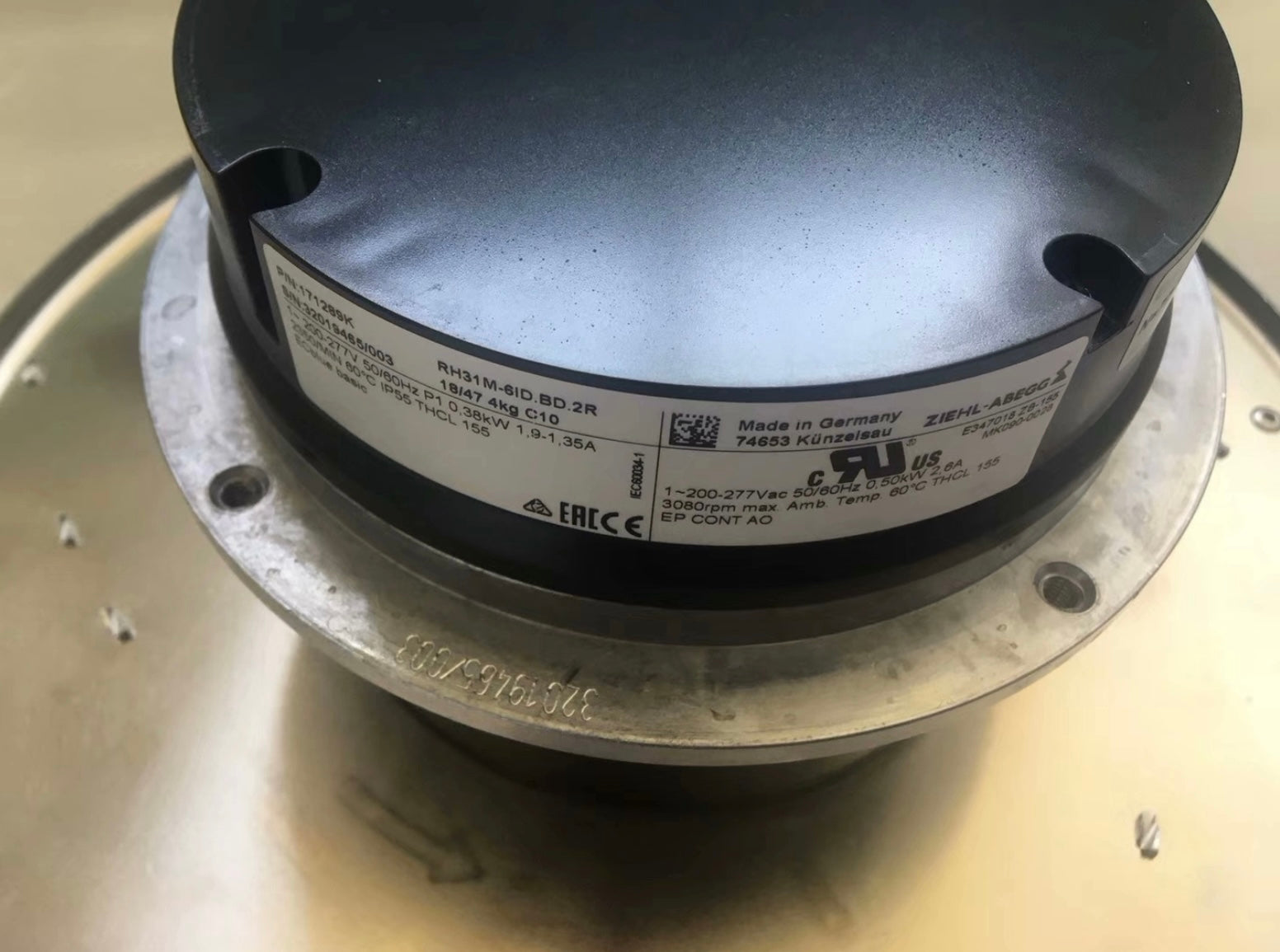 RH31M-6ID.BD.1R ZIEHL-ABEGG centrifugal fan 0.38 kW 1.90/1.35 A 200/277V