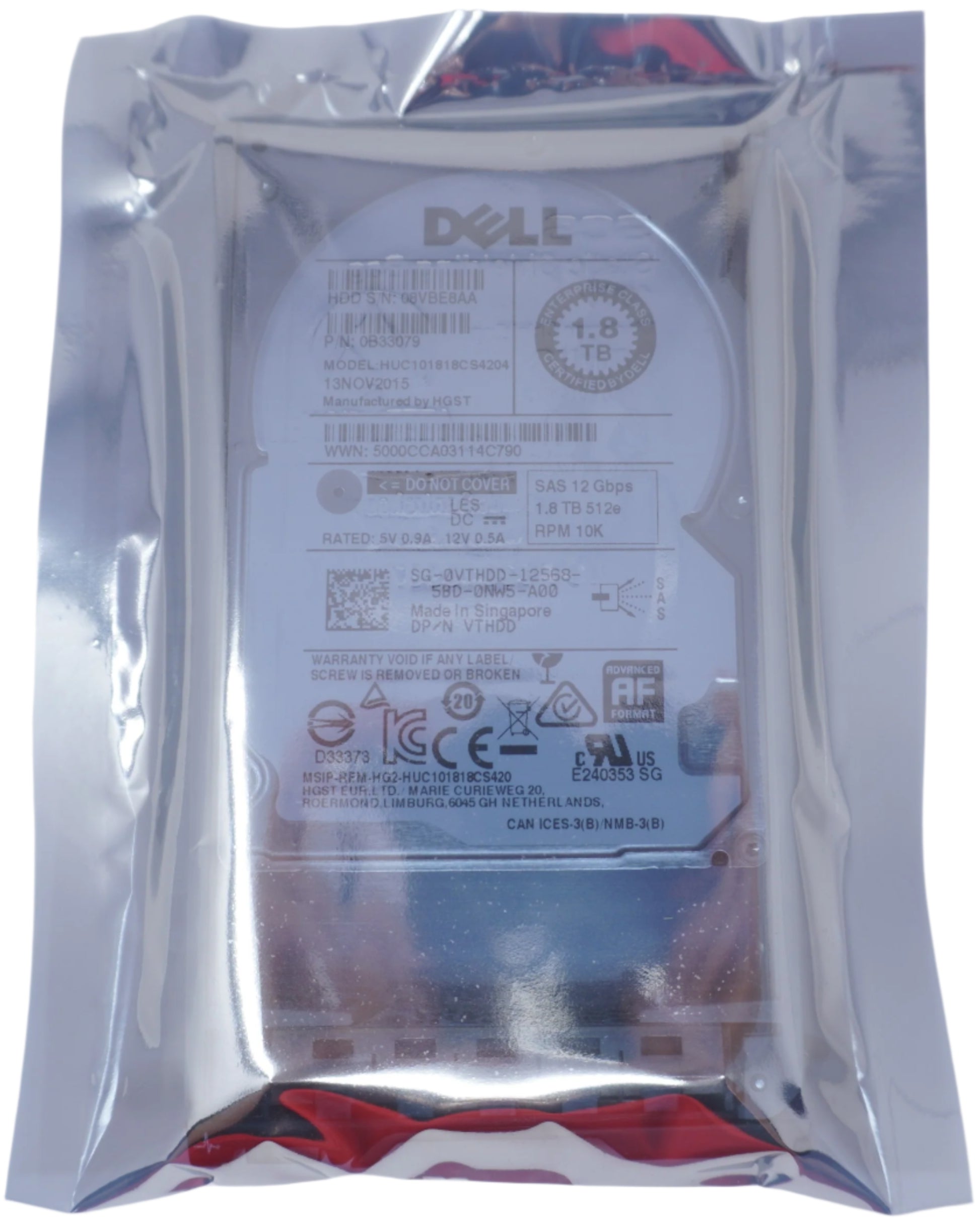 Dell VTHDD 1.8TB 10K SAS 2.5" 12Gbps Hard Drive HUC101818CS4204