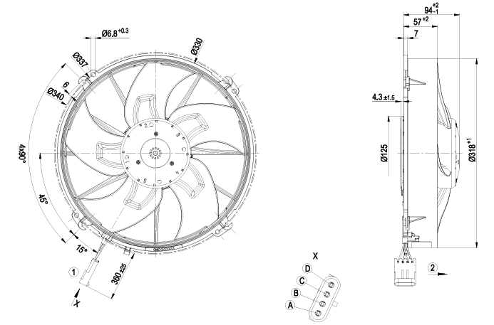 W3G300-ER38-45 ebm papst EC Fans EC Axial Fan, 300mm Round, 27.5VDC, 335W, 3320RPM, Ball Bearing