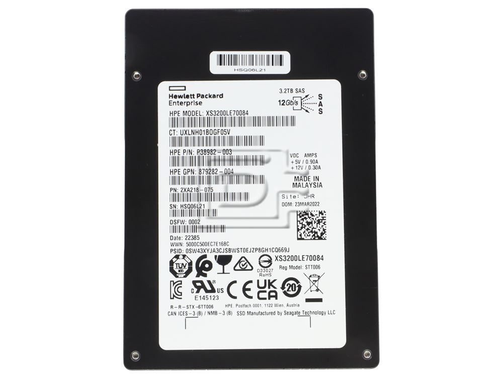 HPE 3.2TB SAS SSD 12Gbps Mixed Use 2.5" SFF 3D eTLC P38982-003 Seagate Nytro 3032 XS3200LE70084
