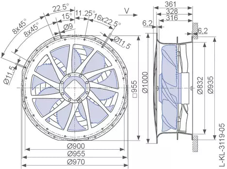 ZN080-SDL.6N.V7P5 ZIEHL-ABEGG Axial Fan 3~380/480V 1.85/1.05kW 3.8/2.0A 870/640rpm 50/60Hz