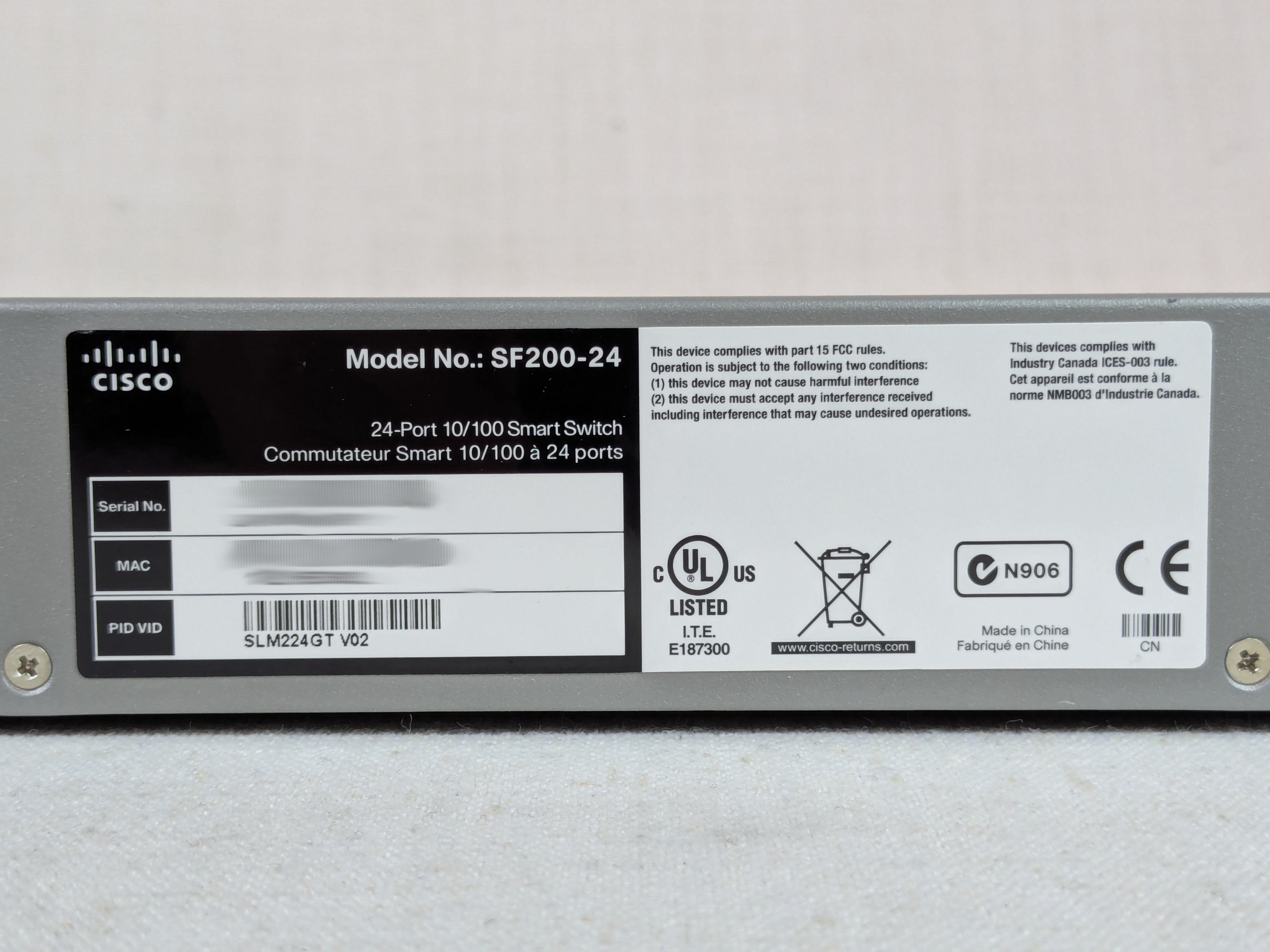 Cisco SLM224GT 24 Port 10/100 Ethernet Switch SF200-24