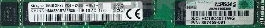 Hynix / HPE 16GB PC4-2400T DDR4-19200MHz ECC Registered CL17 288-Pin 1.2V Dual Rank Memory (Assembly Part# 867459-091 / Option Part# P00423-XXX /  Spare Part# P00867-XXX) Server Memroy - HMA82GR7AFR8N-UH