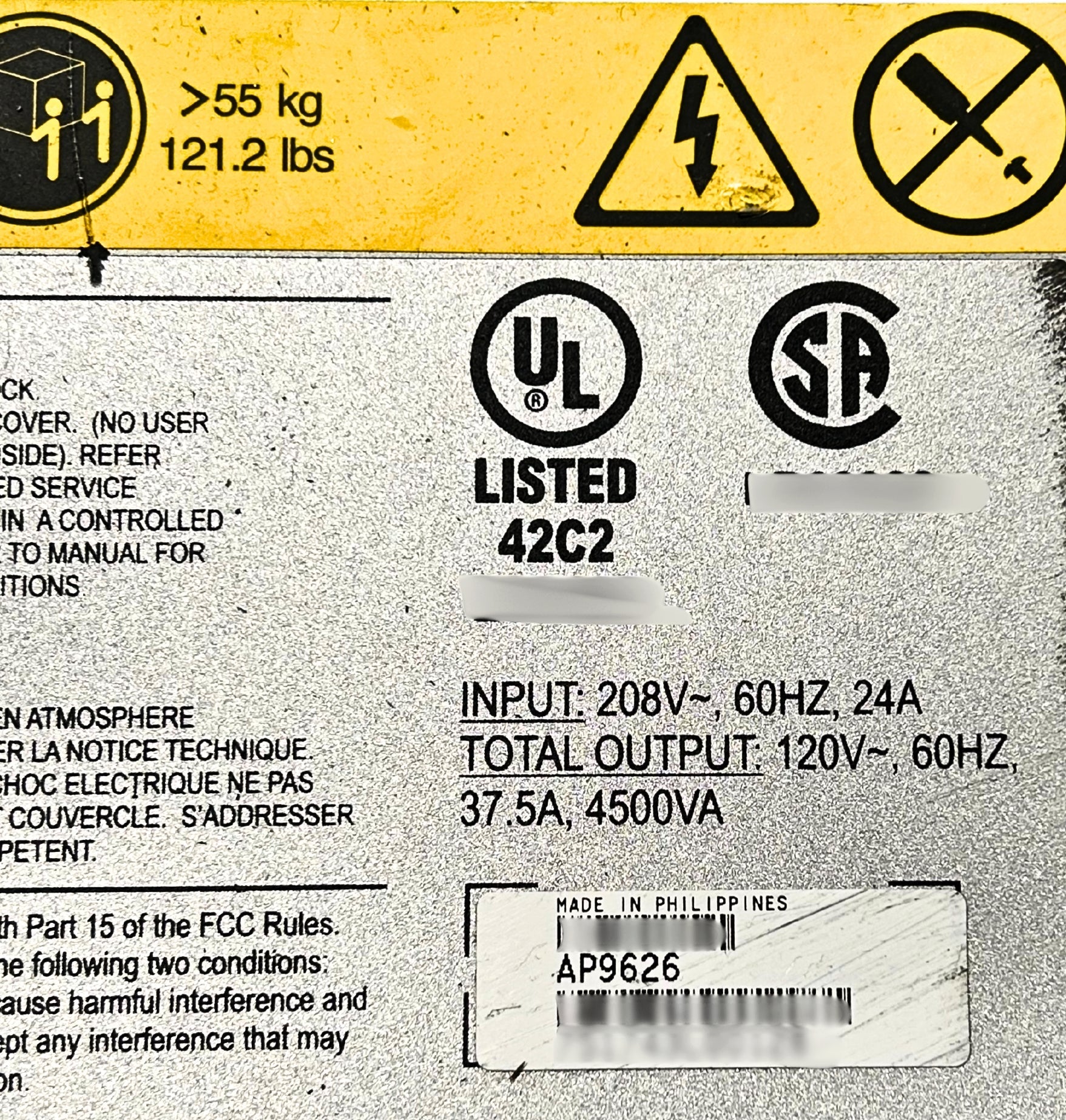 APC AP9626 STEP-DOWN TRANSFORMER RM 2U 208V
