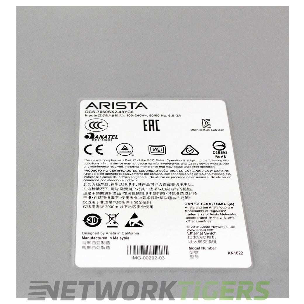 Arista DCS-7060SX2-48YC6-F 48x 25GB SFP28 6x 100GB QSFP28 F-B Air Switch