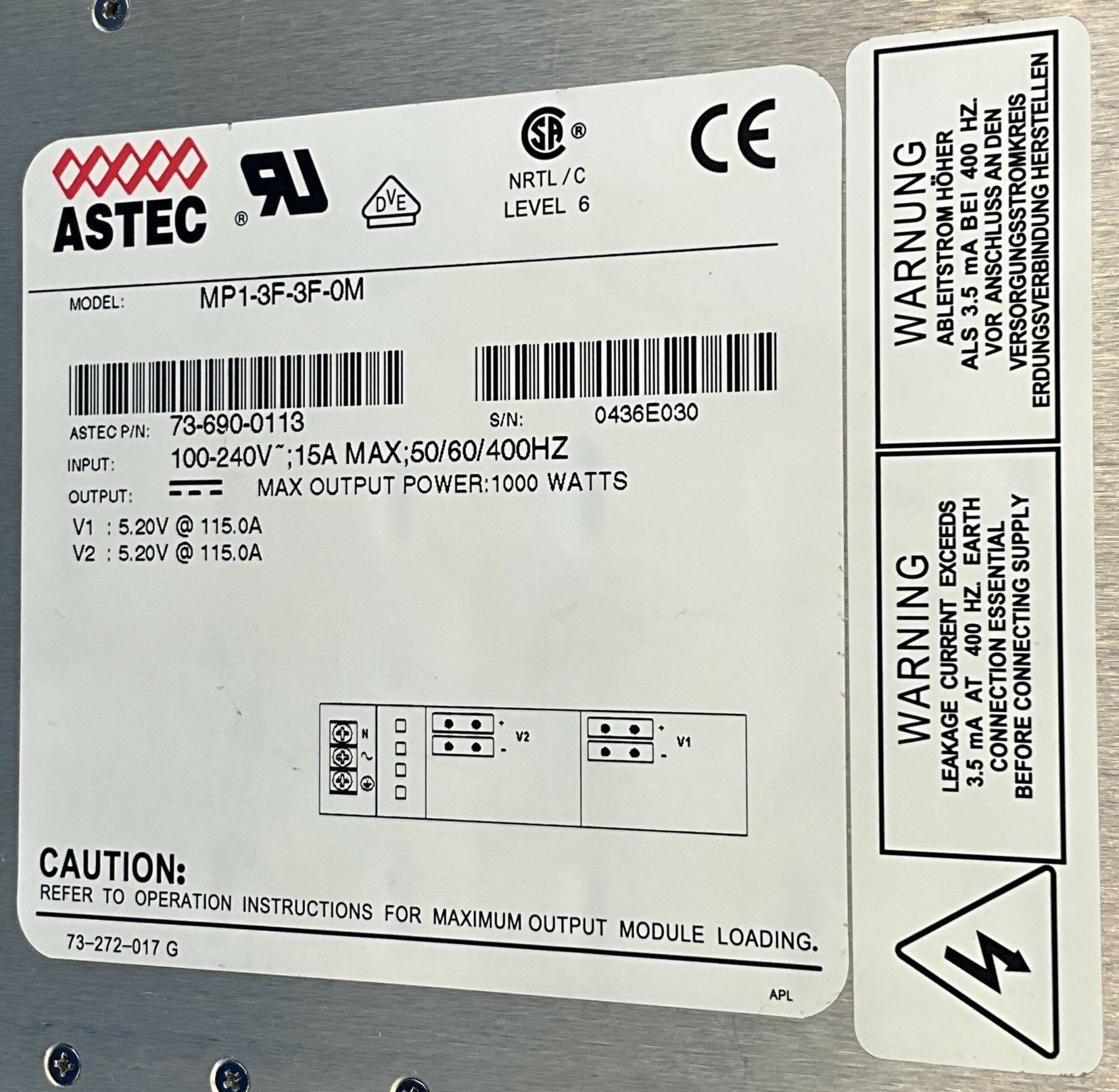 ASTEC 5V DUAL POWER SUPPLY (453567938981 REV A/MP1-3F-3F-0M PHILIPS