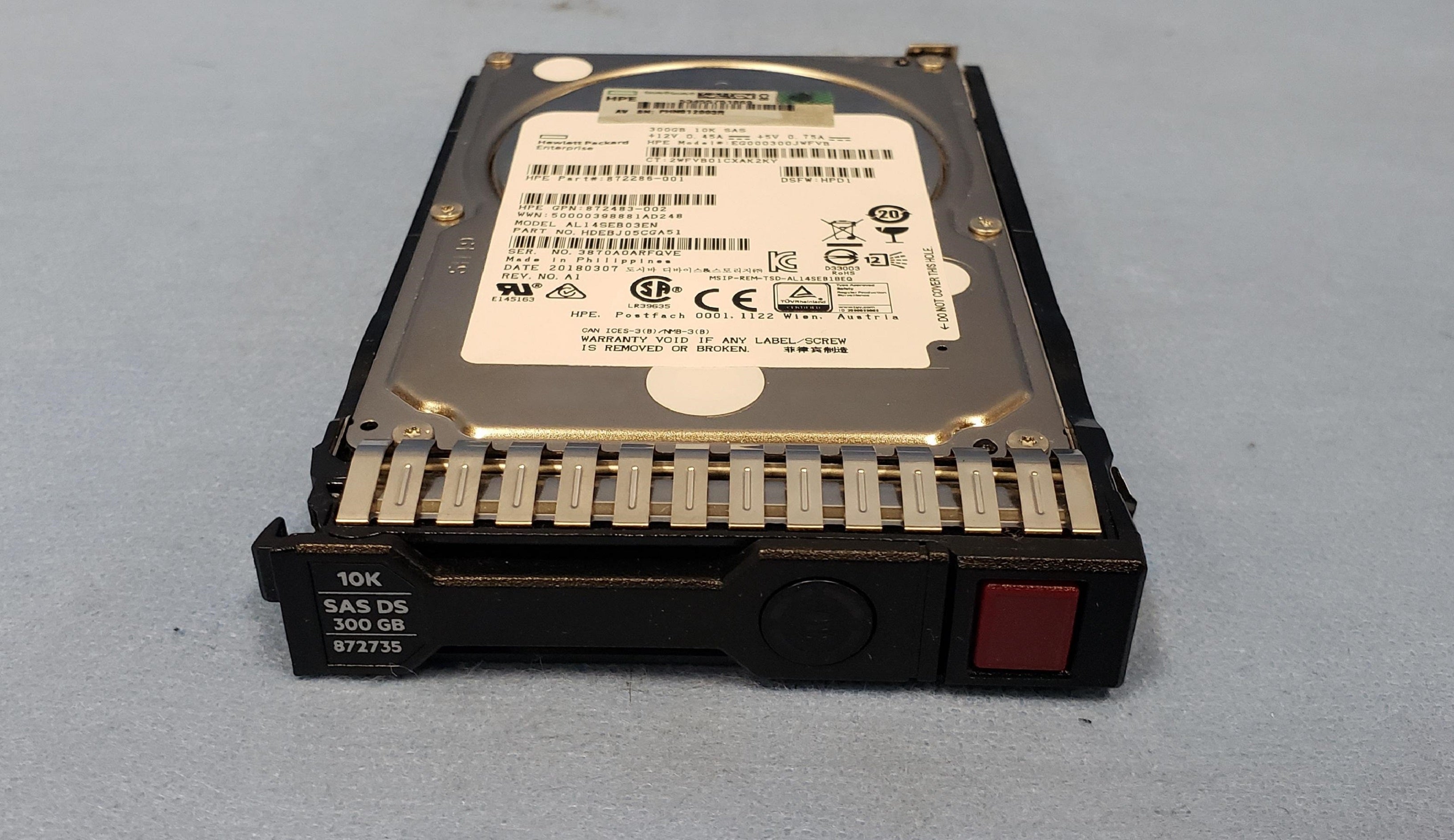 HP 872735-001 300GB 10k 12G 2.5” SFF SAS Hard Drive 872475-B21