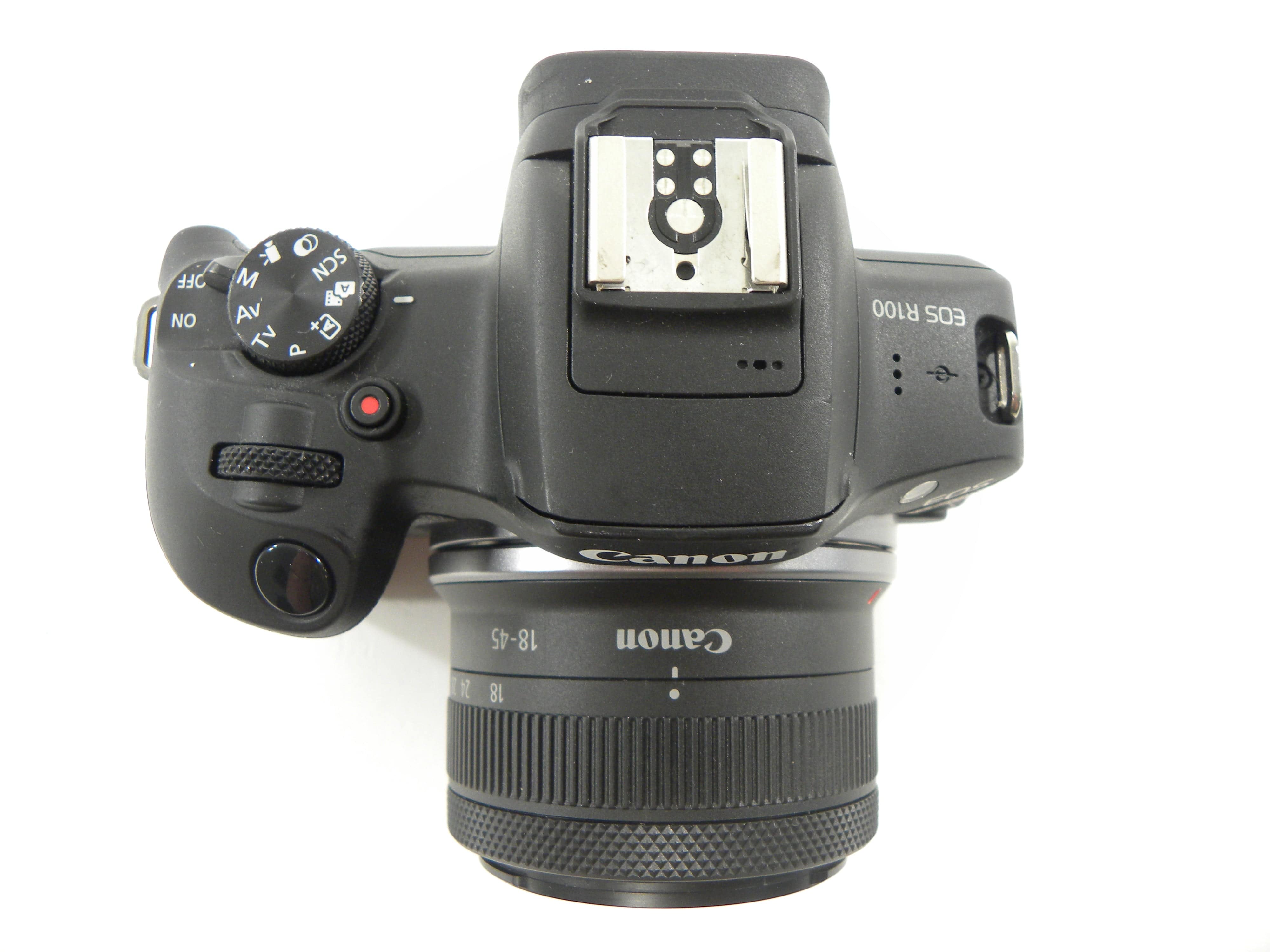 Canon EOS R100 24.1mp Digital Mirrorless w/RF-S 18-45 shutter ct.