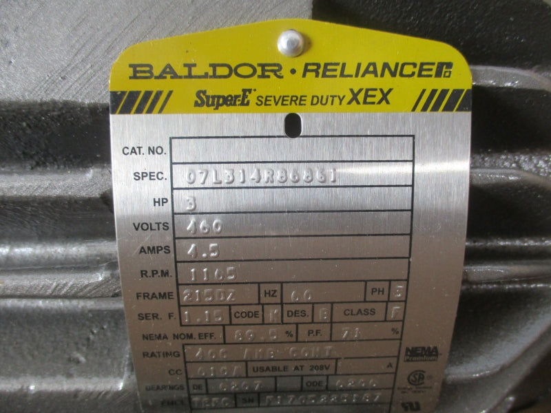 BALDOR 3 HP  1165 RPM Z1317496 07L314R86861 460V 4.5A NSMP