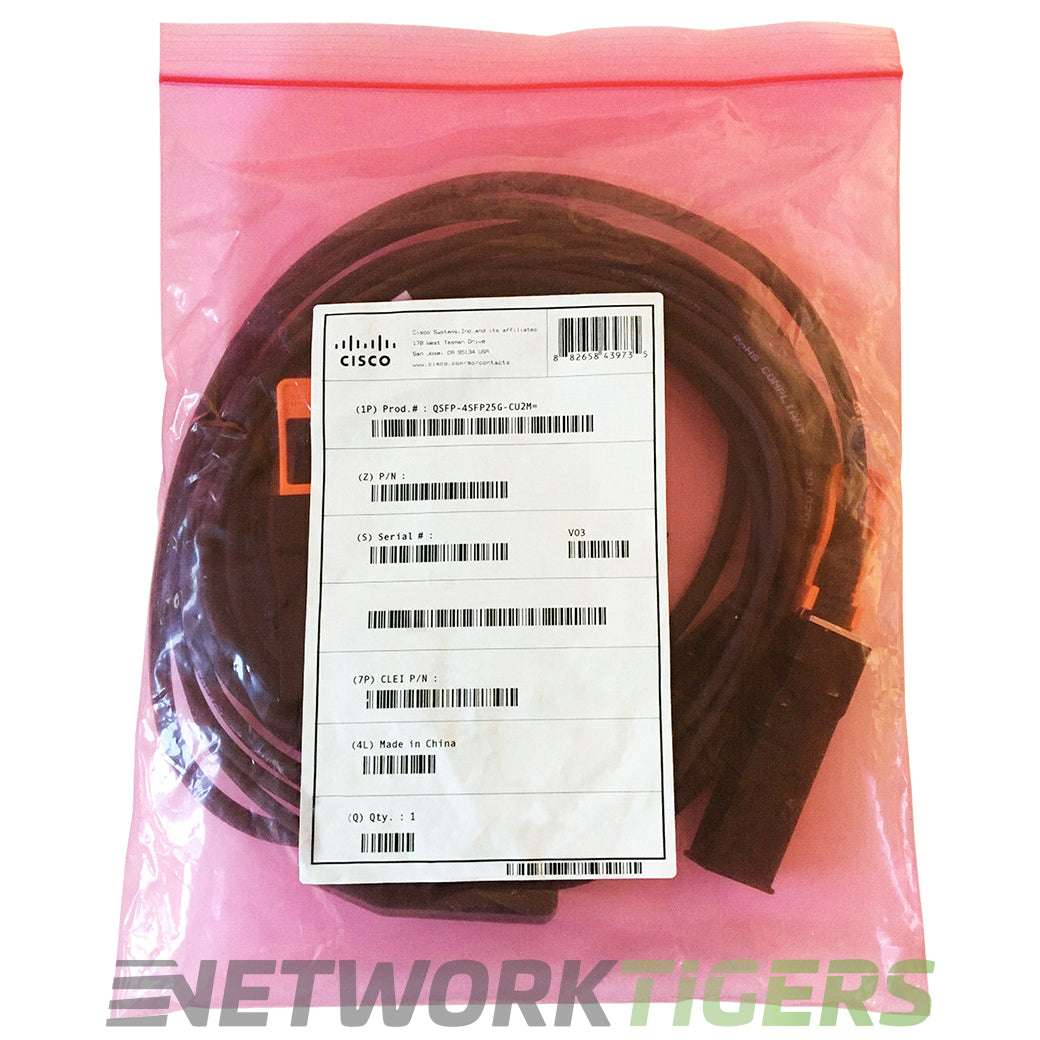 NEW Cisco QSFP-4SFP25G-CU2M 2m 1x 100GB QSFP28 to 4x 25GB SFP28 Breakout Cable