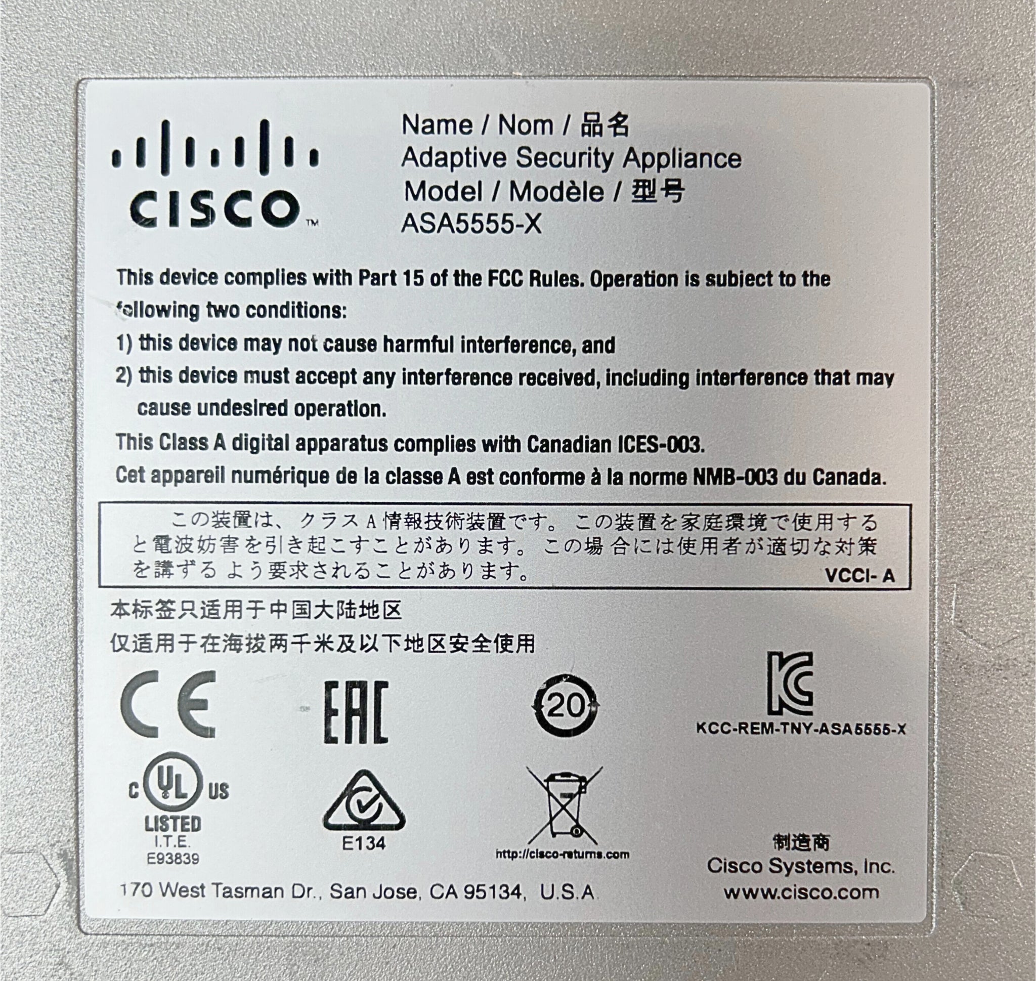 Cisco ASA5555-K9 CISCO ASA 5555-X 8-PORT 3DES SEC AP