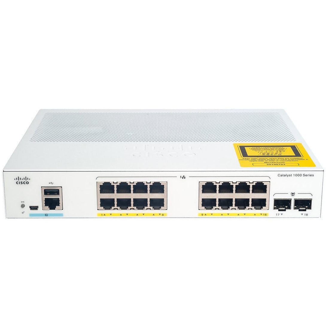 Cisco C1000 16x 10/100/1000 Ethernet PoE+ ports and 120W PoE budget, 2x 1G SFP uplinks switch - C1000-16P-2G-L Refurbished