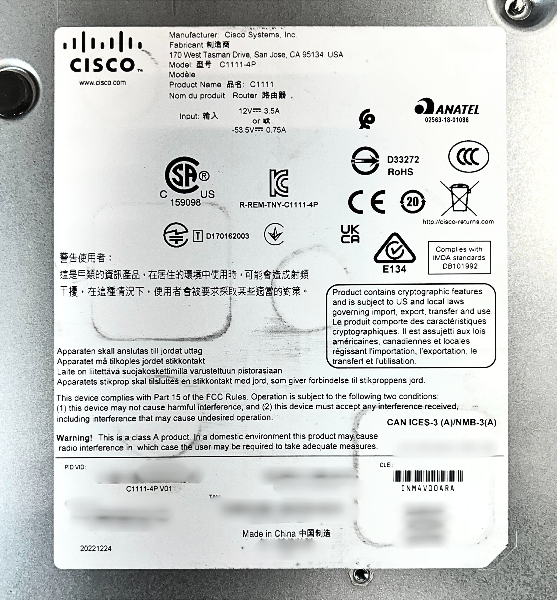 Cisco C1111-4P ISR1100 4 Ports Dual GE WAN Ethernet Router