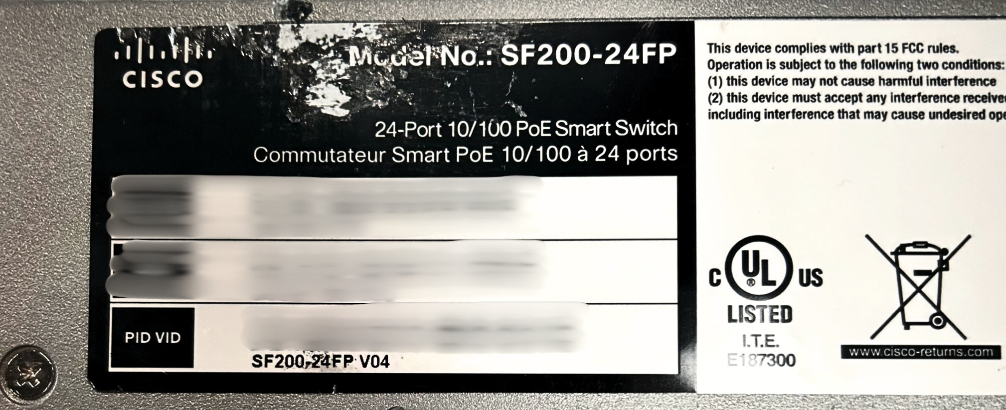 Cisco SF200-24FP-NA 24-Port 10/100 Smart Switch POE 180W