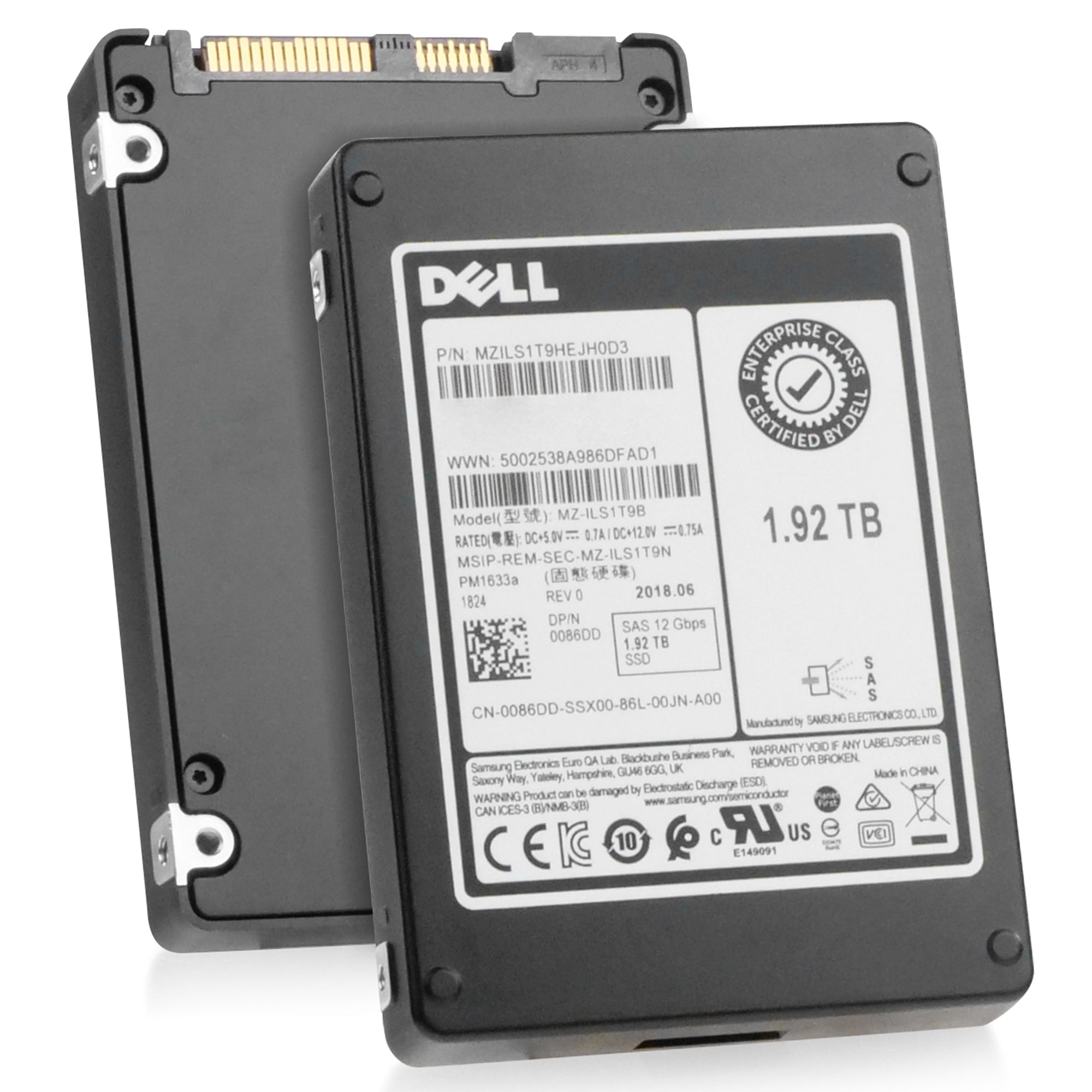 Dell/Samsung PM1633a MZILS1T9HEJH0D3 1.92TB 1 DWPD SAS 12Gb/s 3D TLC V-NAND 2.5in Refurbished SSD