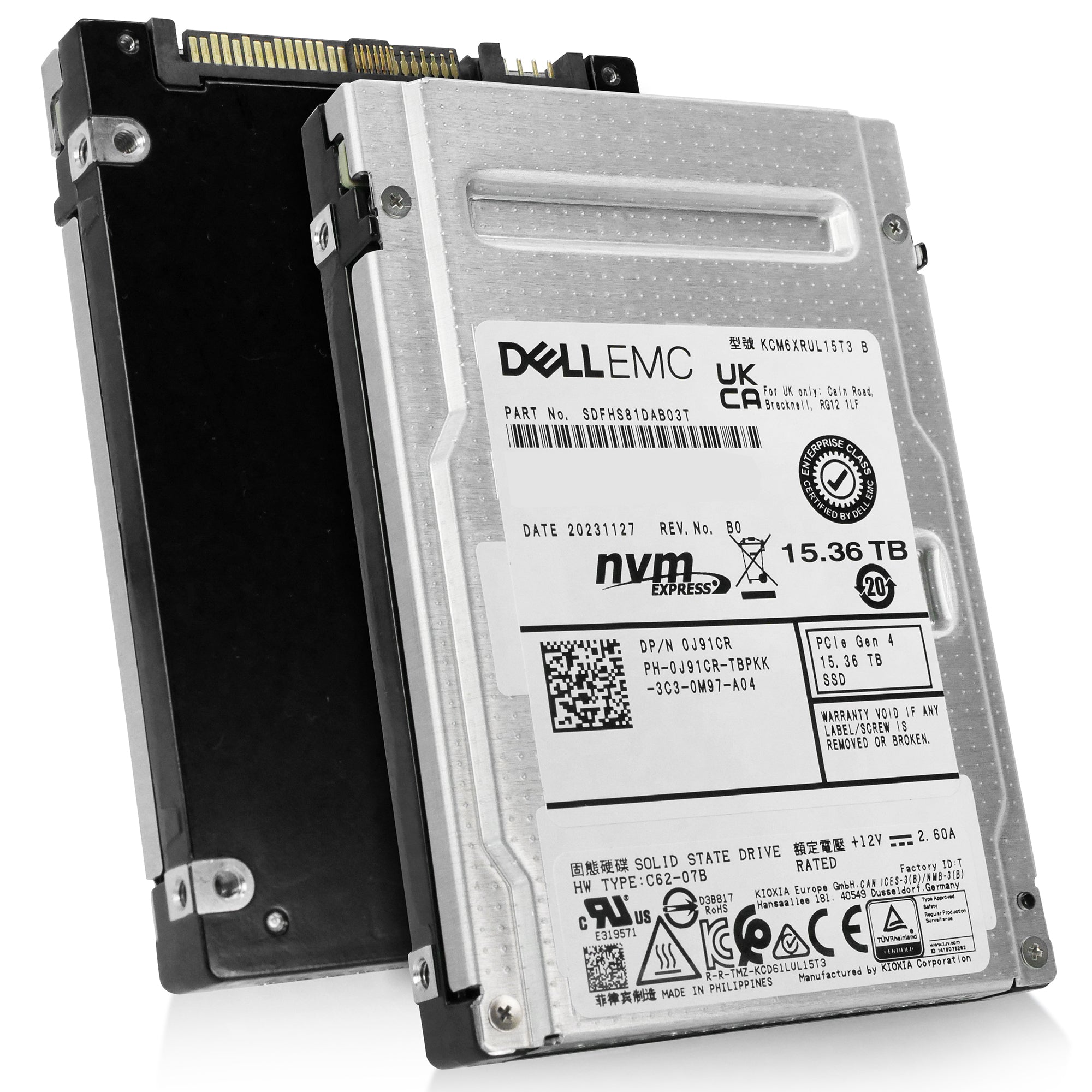 Dell/Kioxia CM6-R KCM6XRUL15T3 15.36TB 1 DWPD PCIe Gen 4.0 x4 8GB/s 3D TLC U.3 NVMe 2.5in Refurbished SSD
