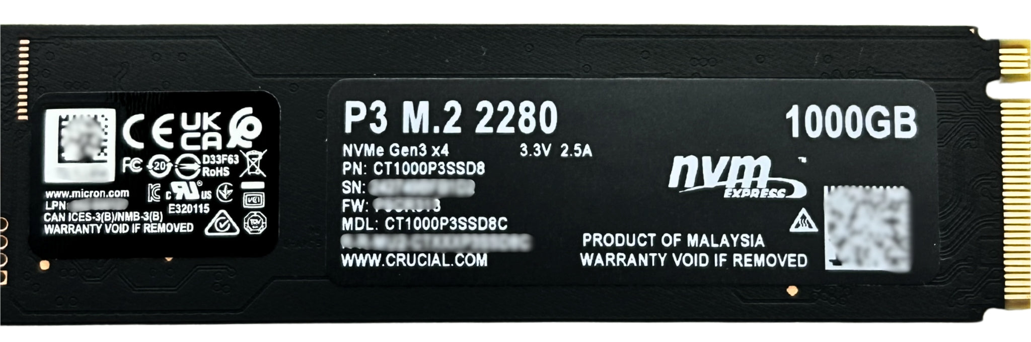 Crucial CT1000P3SSD8 1TB SSD M.2 NVME 80 Gen3x4 Crucial P3