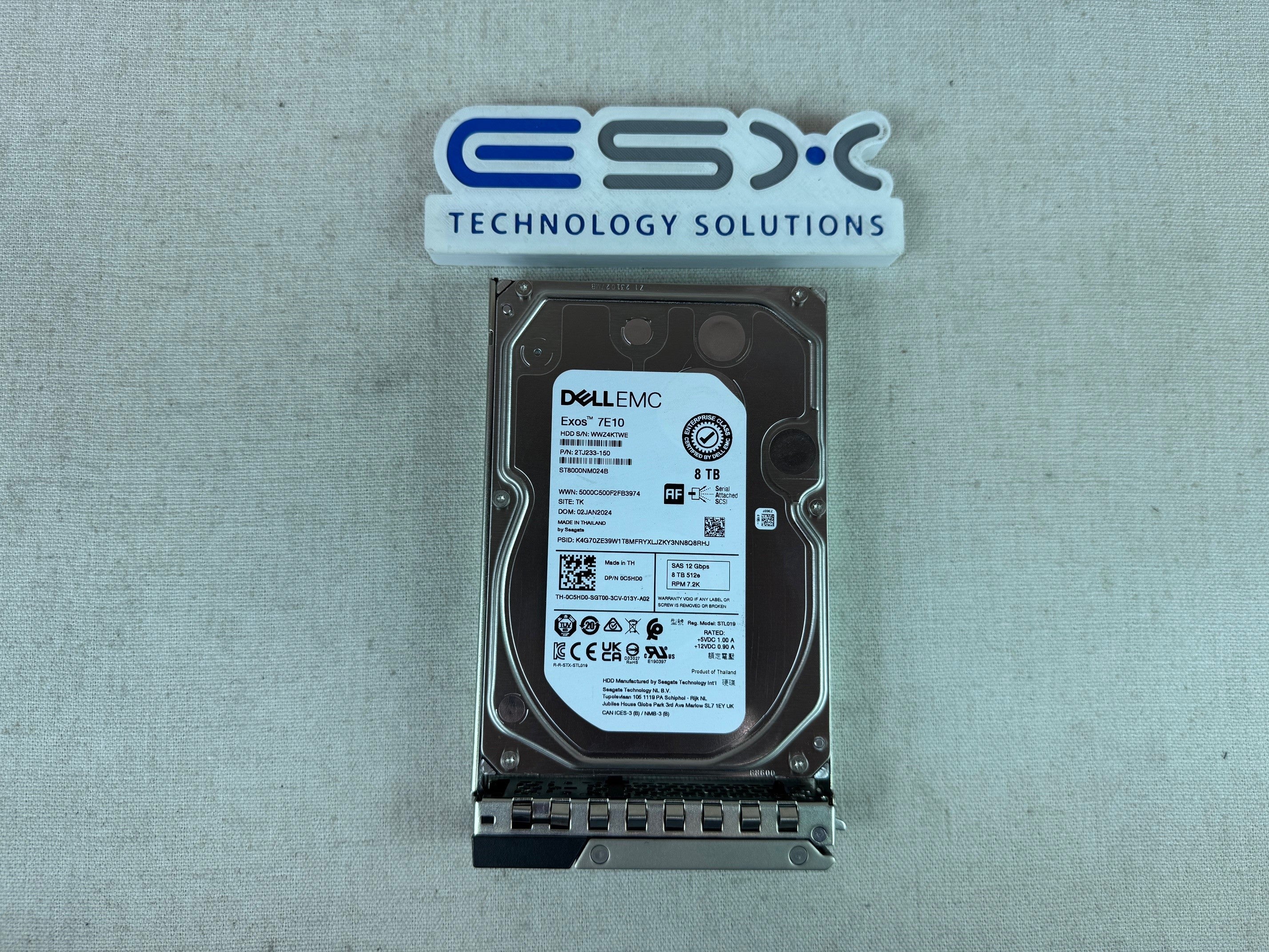Dell C5HD0 8TB 7.2k 12Gb/s 3.5" SAS 512e Hard Drive ST8000NM024B w/ 14G Tray