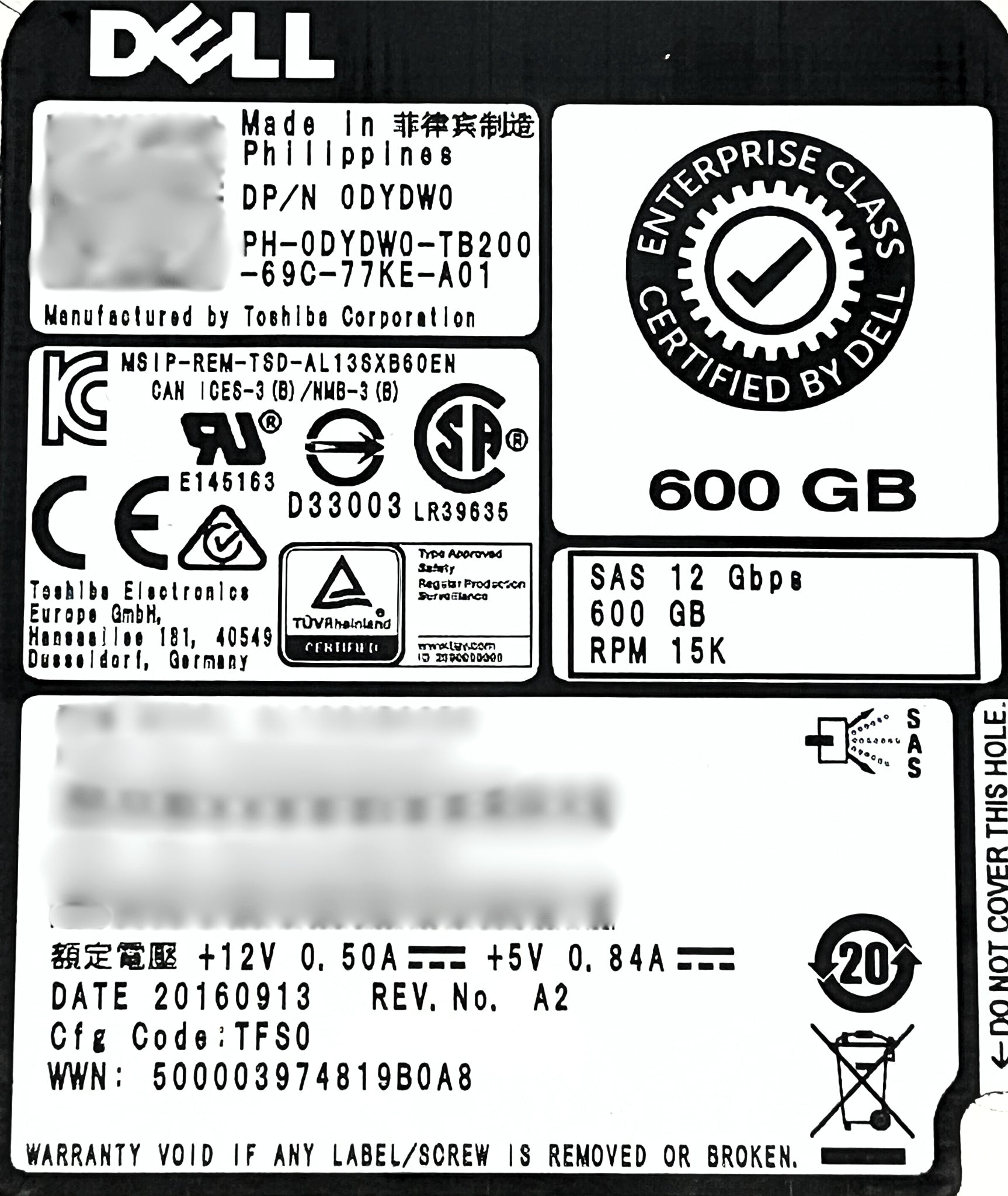 Dell DYDW0 600GB 15K SAS 3.5 Hybrid 12G